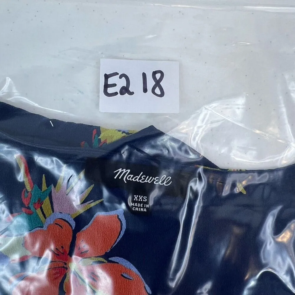 Madewell Size XXS Bird of Paradise Tie Front Silk Top V-Neck Shirt Sleeve Blouse - Image 12