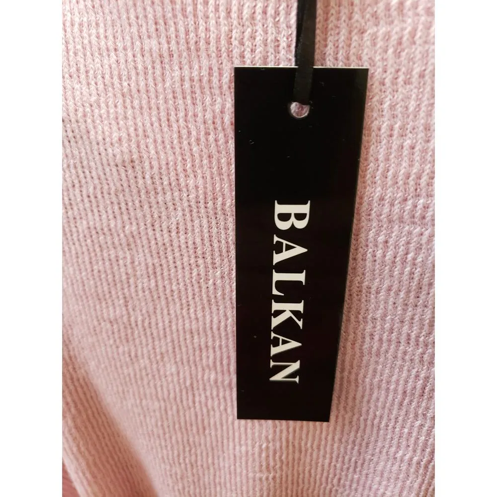 Balkan Sweater Womens Medium Pink Knitted High Low Bow Back Round Neck Pullover - Image 5