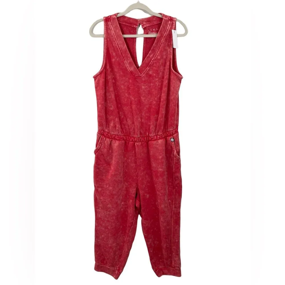 NWT Lane Bryant Livi Red Tie Dye‎ Jumpsuit Sleeveless Cropped Jogger Size 14/16 - Image 2