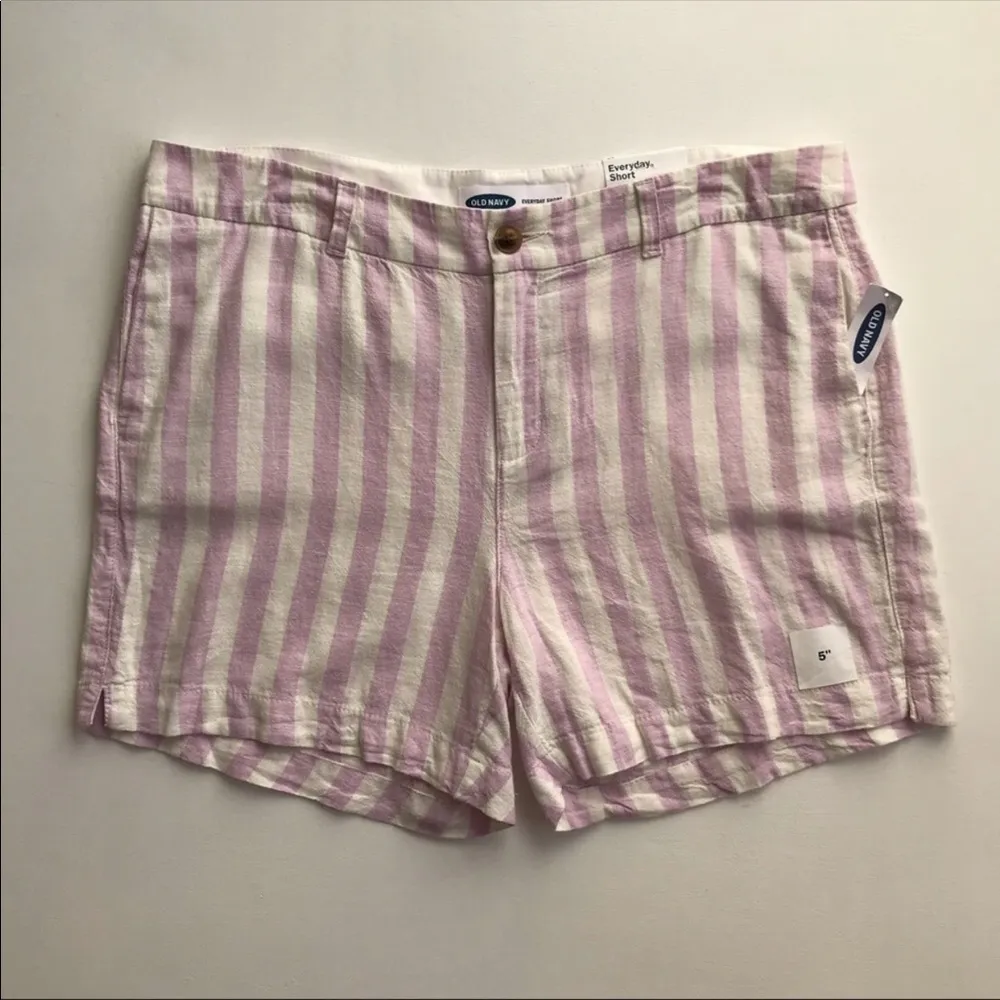 𝅺Old Navy Women’s Linen Blend Striped Shorts Size 14 Beige Purple Lightweight - Image 3