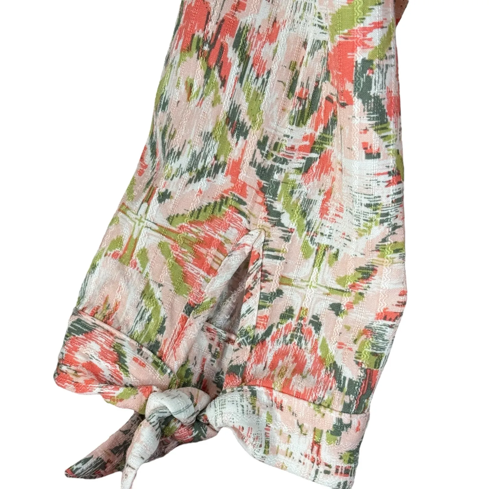 Allison Daley Petite Large Top Button-Up Hi-Low Hem Tie Front Abstract V-Neck - Image 4