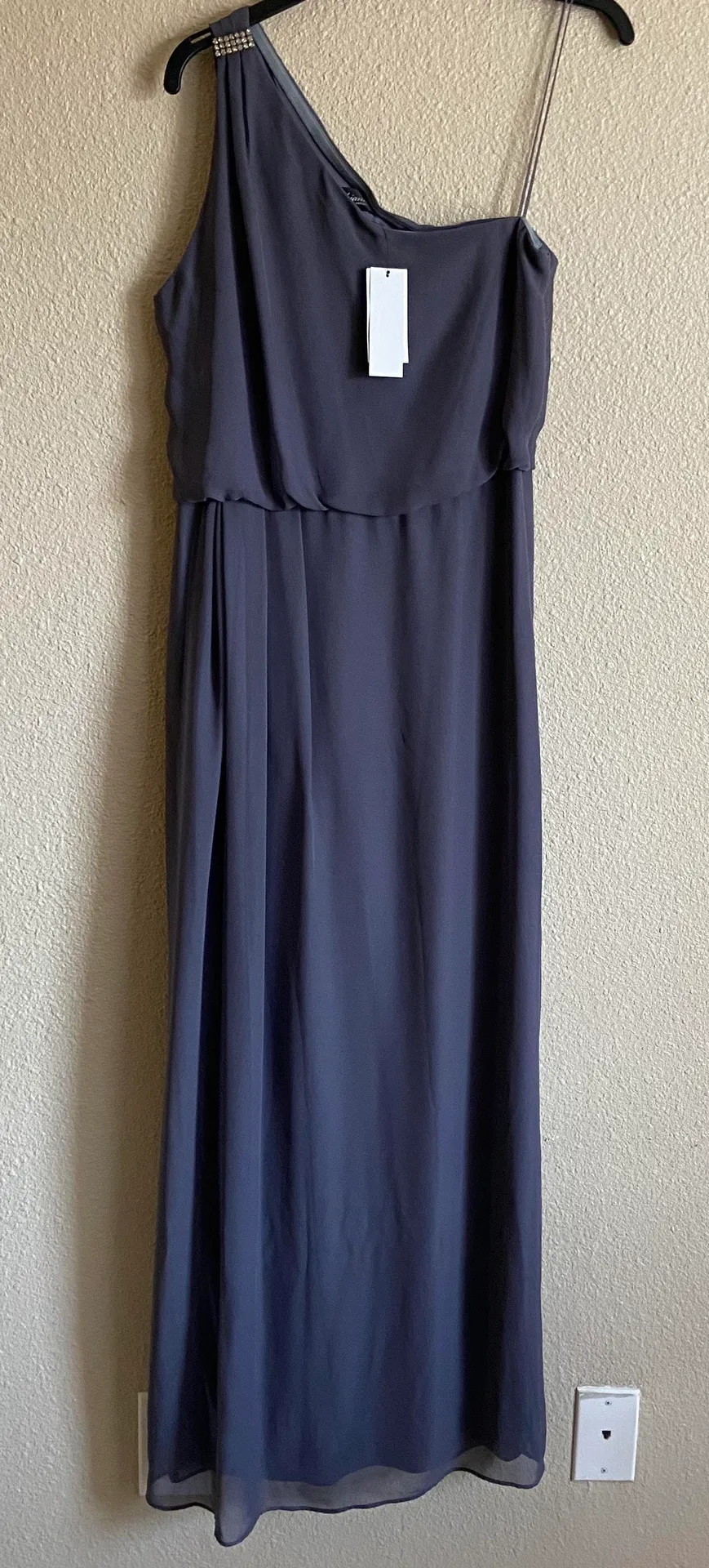 Dress Size 8 Gray One Shoulder Chiffon Drape Gown - Image 3
