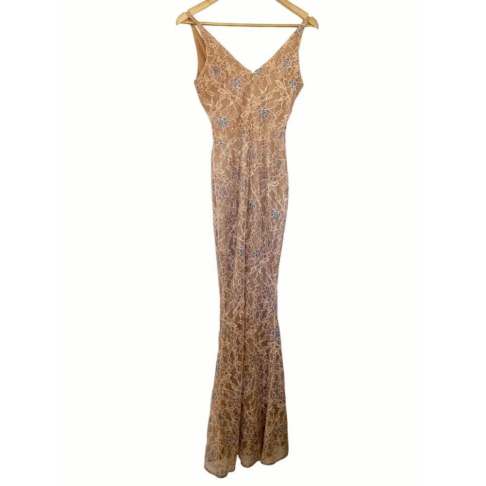 Dress The Population Helen Beige Lace Sequin Formal Gown Size XS - Image 13