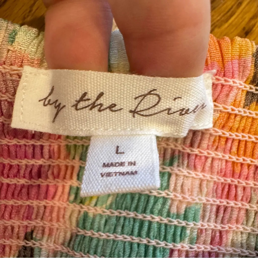 By The River Womens Floral Print Tiered Ruffle Maxi Dress Size L Yellow Pink GRE Size L - Image 5