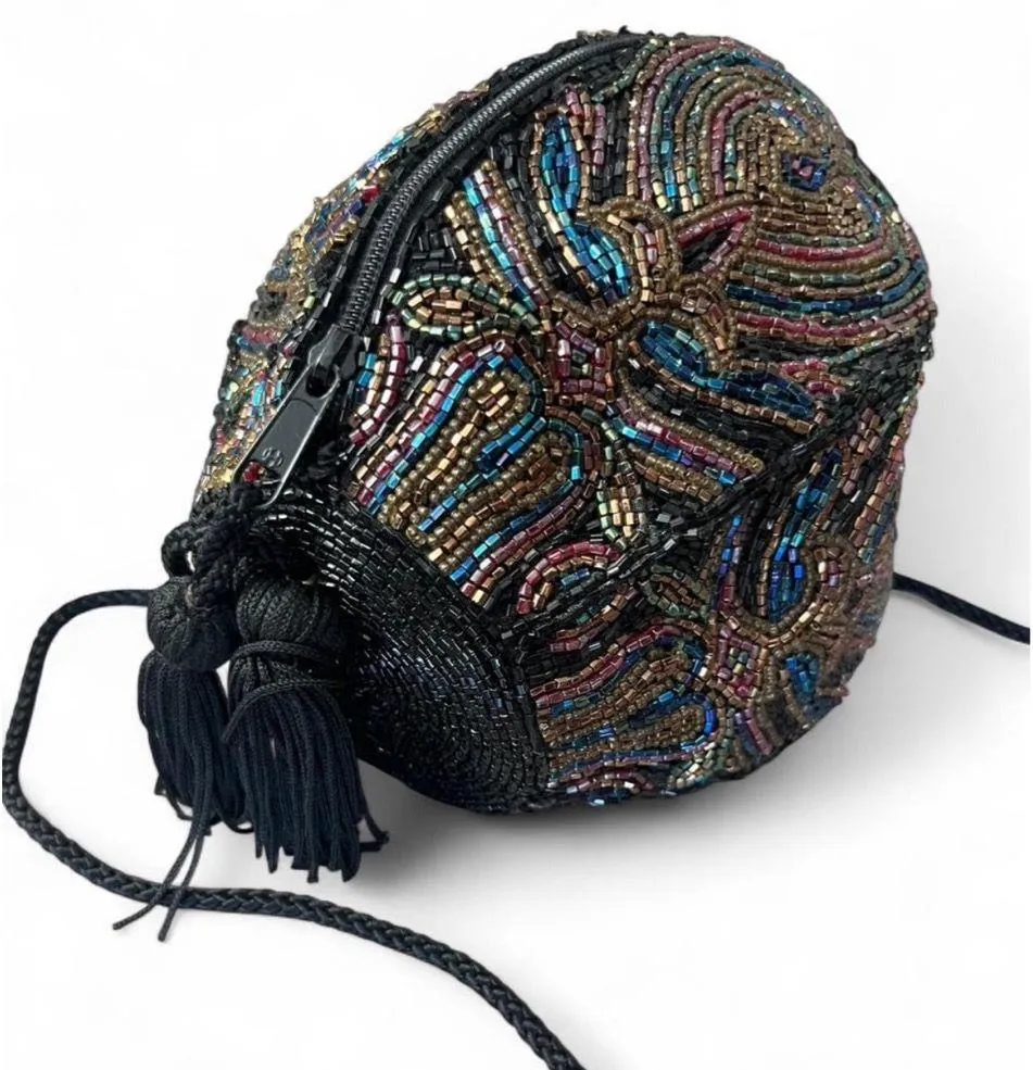Vintage Lady Eve by Valerie Fully Beaded Oval Sphere Shaped Purse Evening Formal Bag with Strap Multiple - Image 5