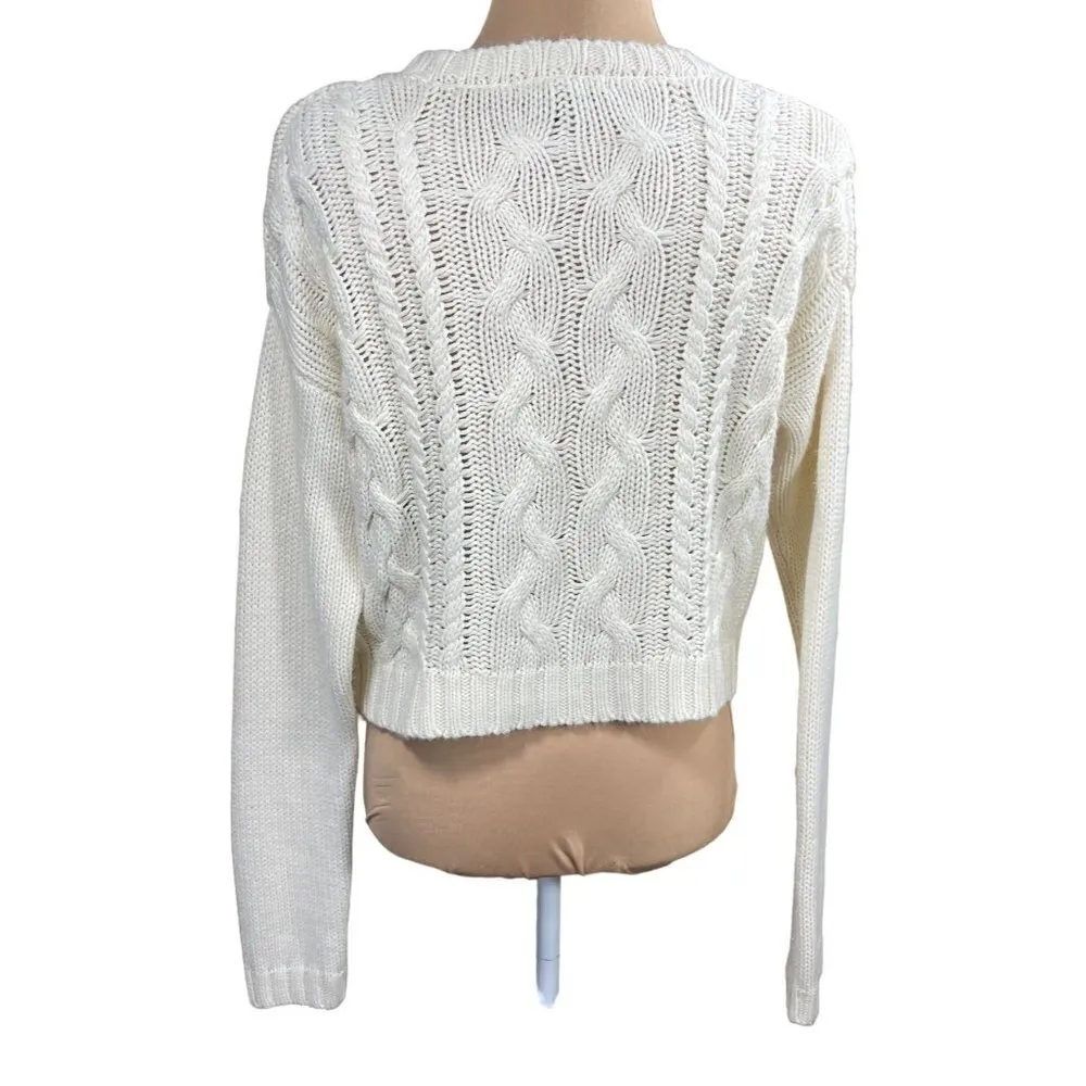 Lucca Couture Women's Cropped Sweater Long Sleeve Cable-Knit Size L Large - Image 4