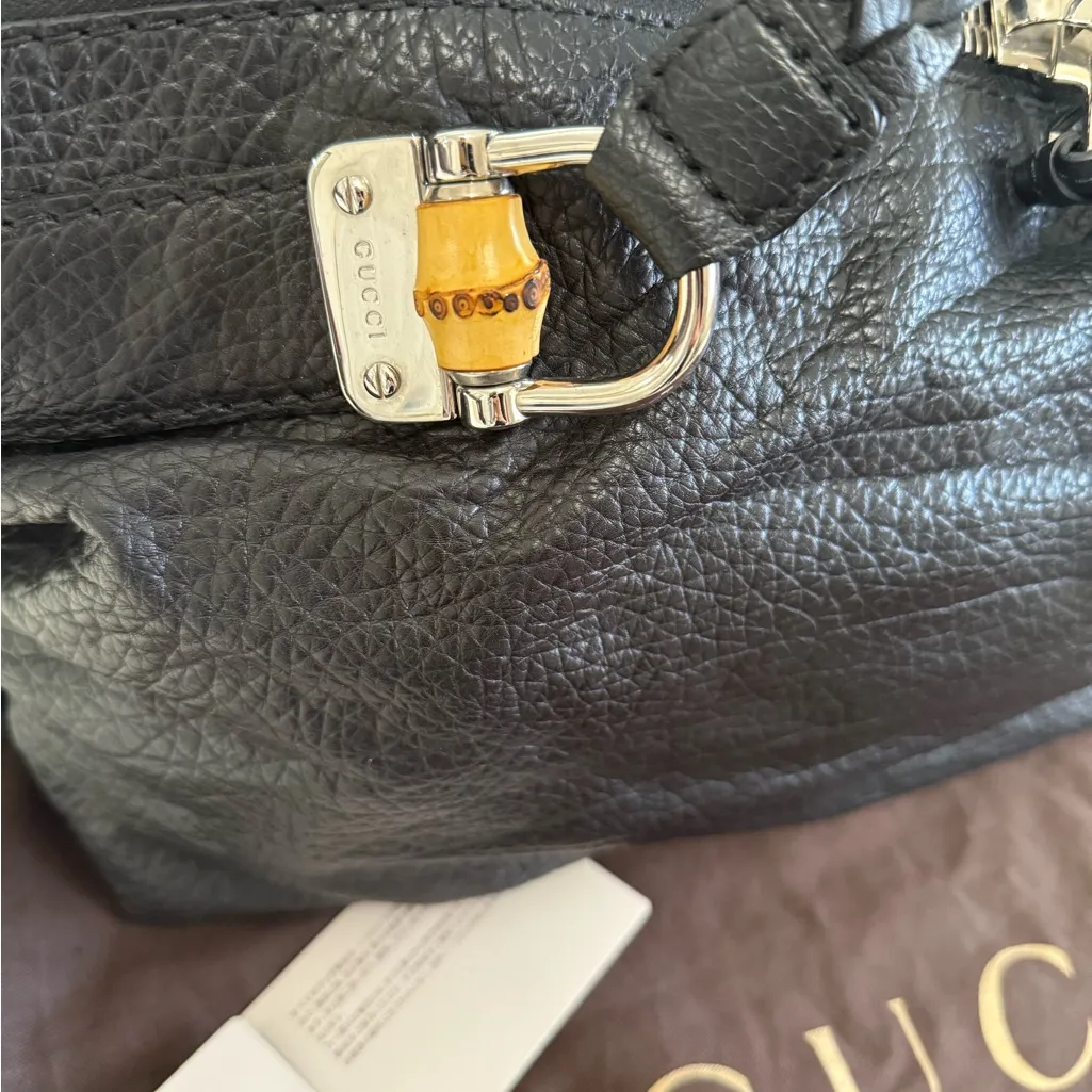 Authentic Gucci Black Large Leather Bamboo Bar Tote/Shoulder Bag - Image 3