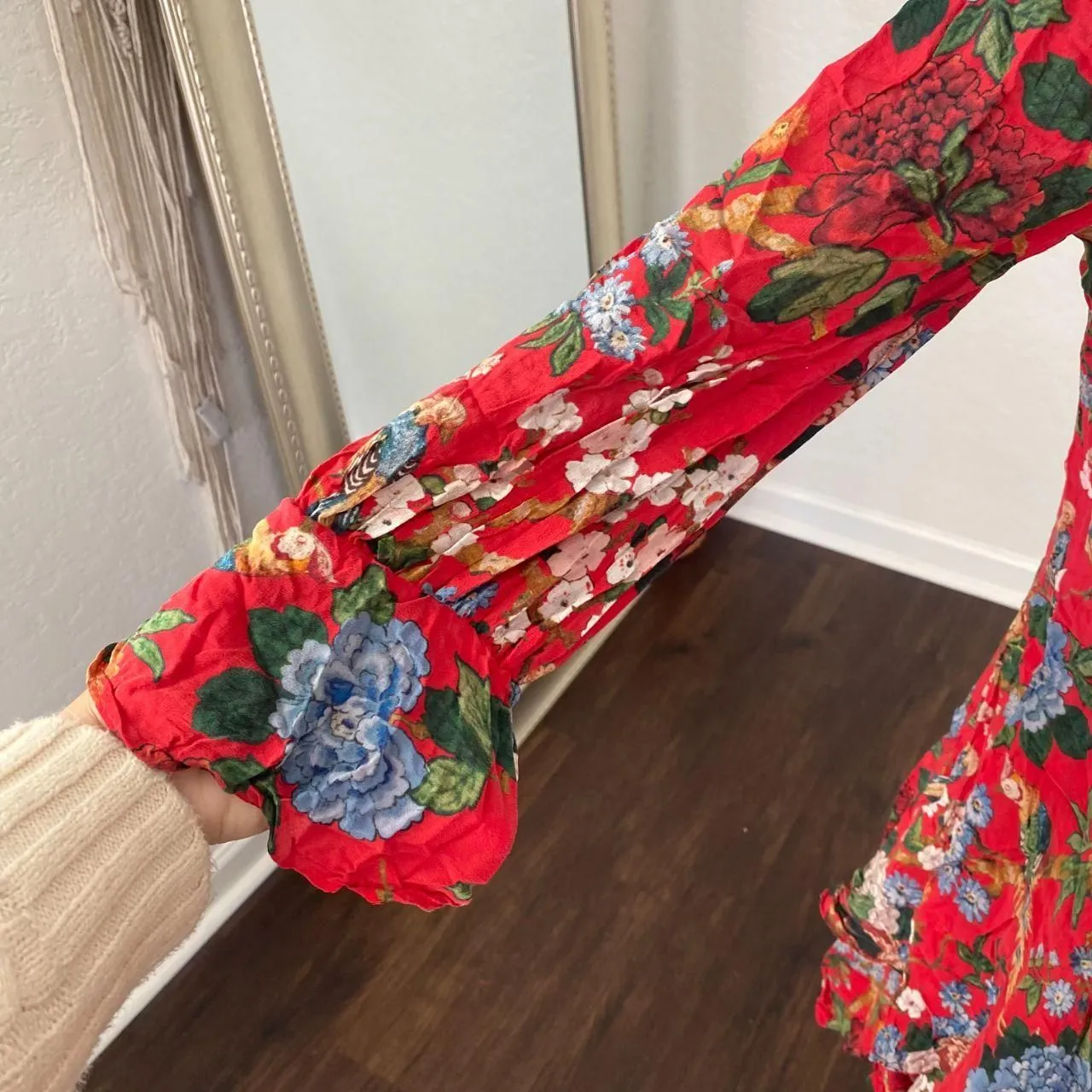 Alice + Olivia Moore Chinoiserie Floral Layered Silk Neck Bow Tie Midi dress S - Image 6