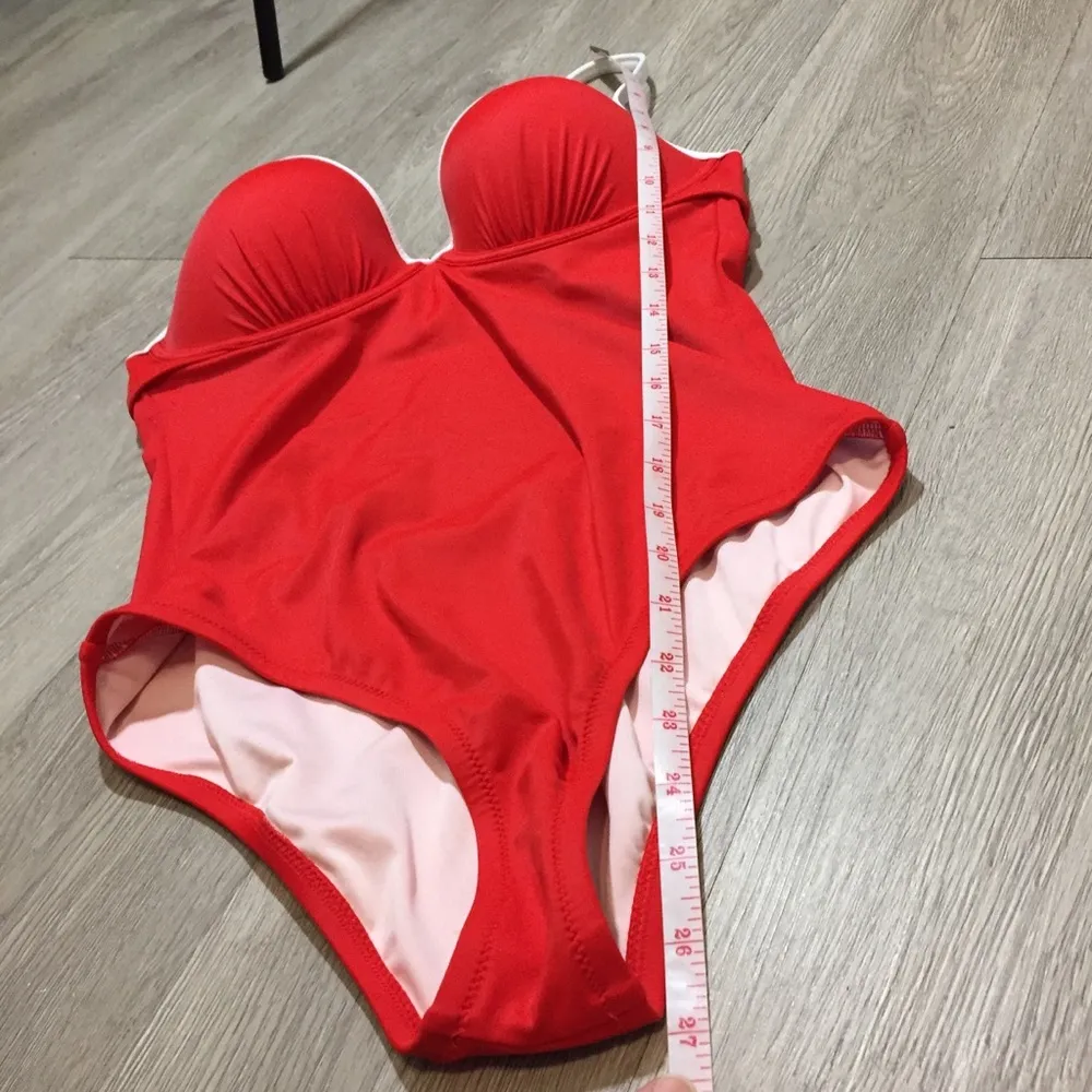 NWOT Shade Shore Cabana Red White Push Up Swimsuit 36D One Piece Underwire Wired - Image 4
