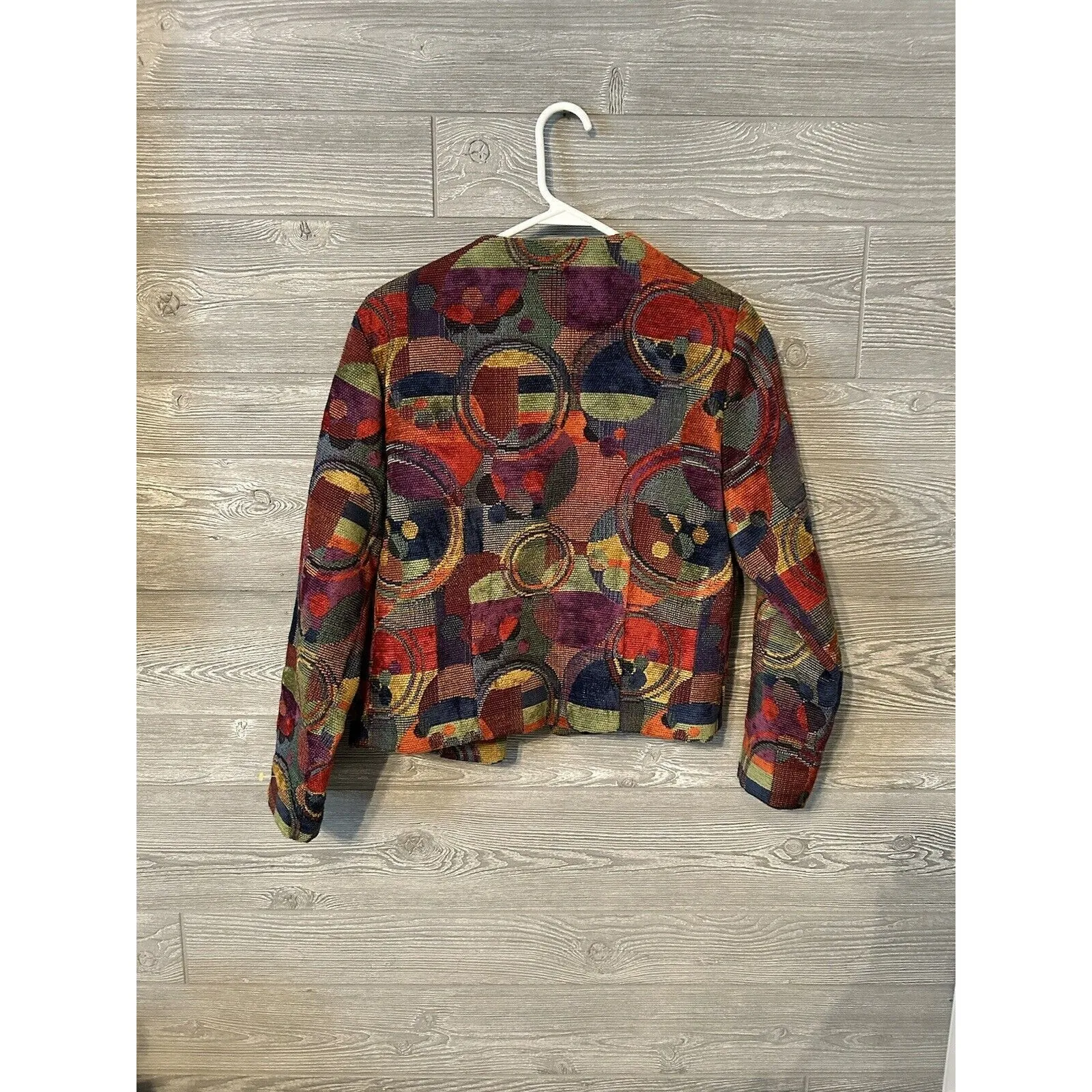 Sharon‎ Endick Size S Multi Color Tapestry Jacket Three Button Closure Artsy Red - Image 4