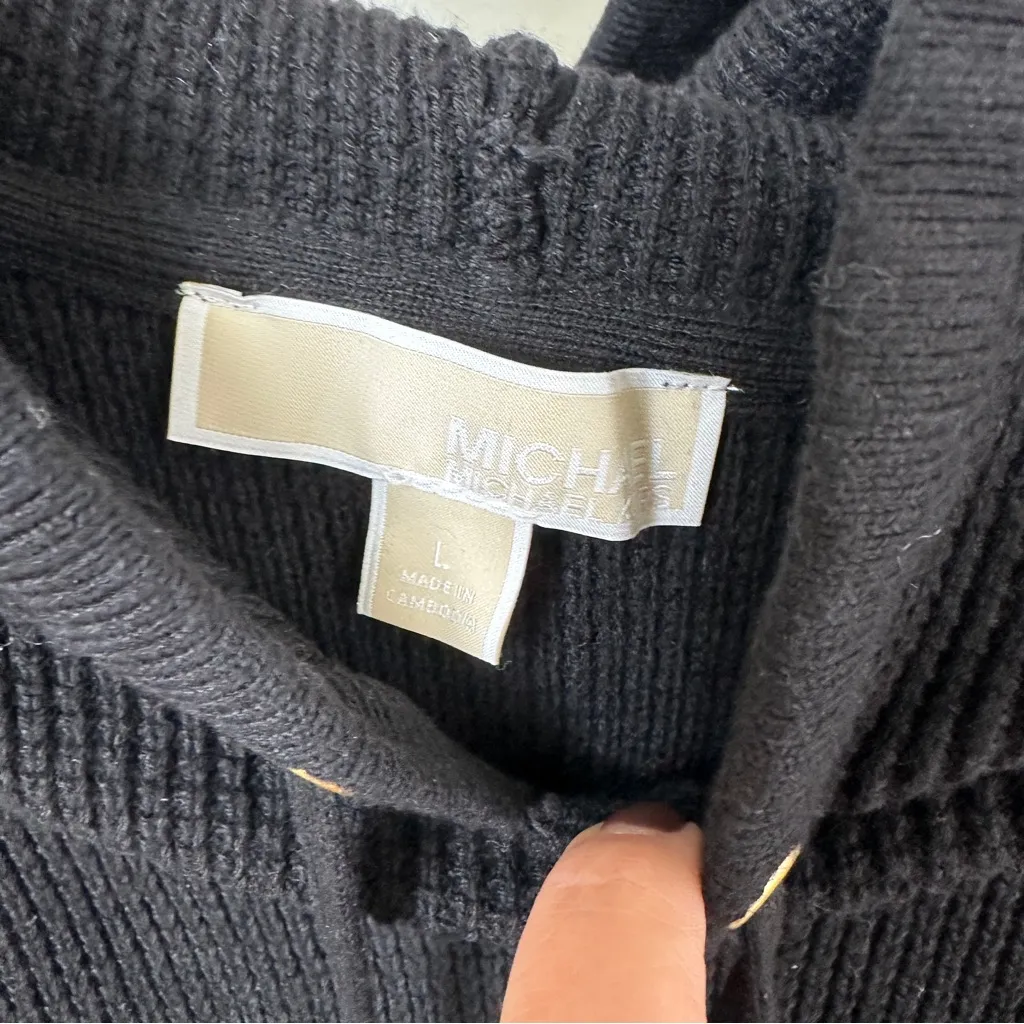 MICHAEL Michael Kors Black Ribbed Hoodie Sweater w Gold Accents Size Large - Image 8