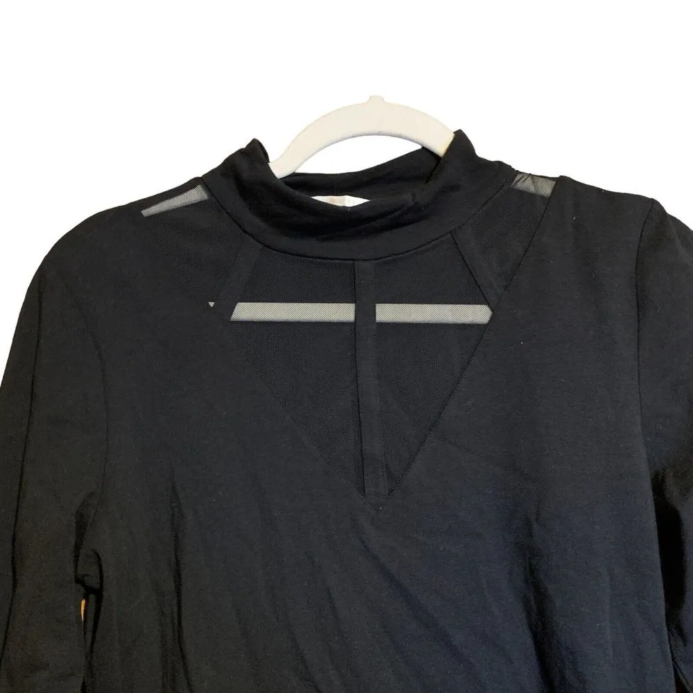 Boston Proper Womens Size Medium Black Stretch Mock Neck Mesh Accent Blouse - Image 2