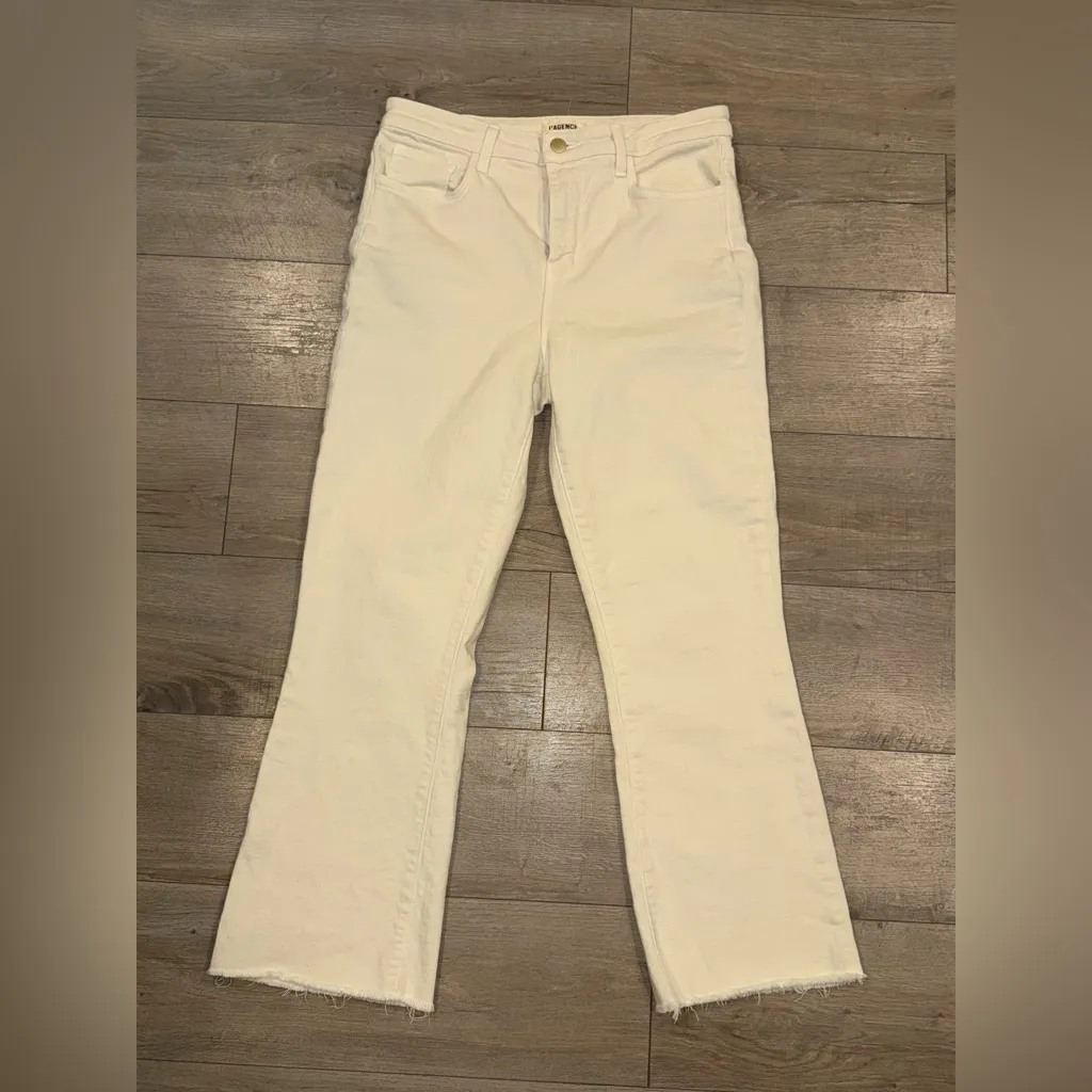 L'Agence Kendra High Rise Cropped Flare Jeans In Vintage White Sz 29 Raw‎ Hem - Image 3