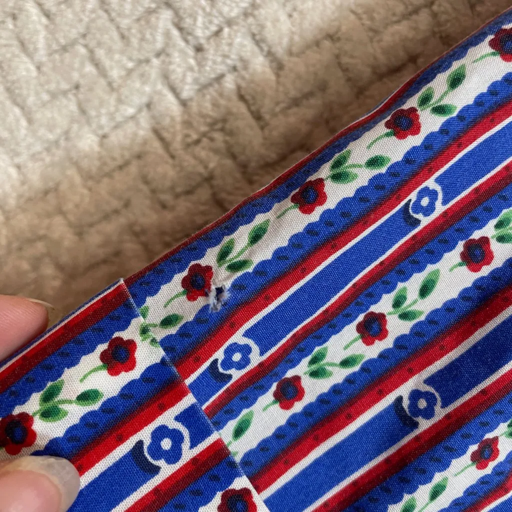 Vintage Cool Blues Blue Red Floral Stripe Print Shirt Womens Large | Cottagecore - Image 6