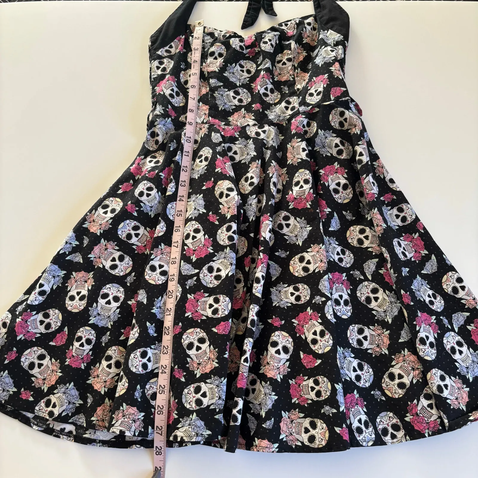 Hell Bunny Black Sugar Skull Tattoo Swing Halter Dress Women’s Small Rockabilly - Image 8