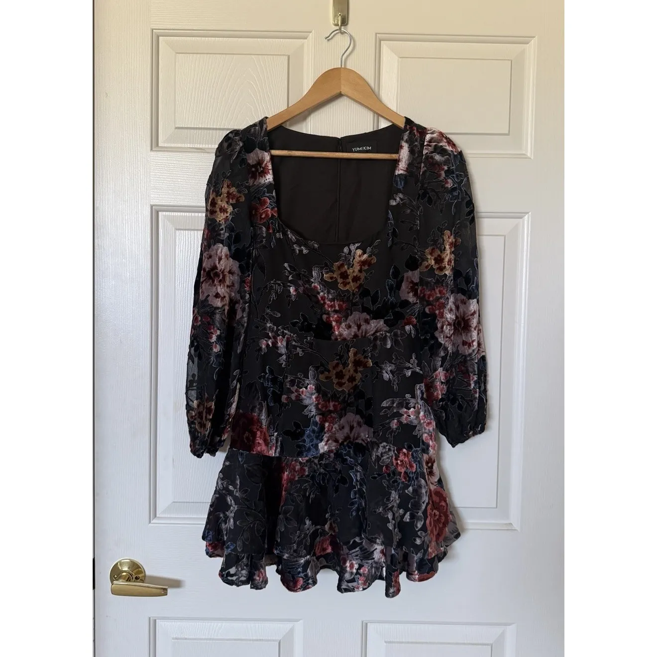 Yumi Kim Hey‎ Love English Garden Velvet Floral Mini Dress Puff Sleeve XS - Image 2