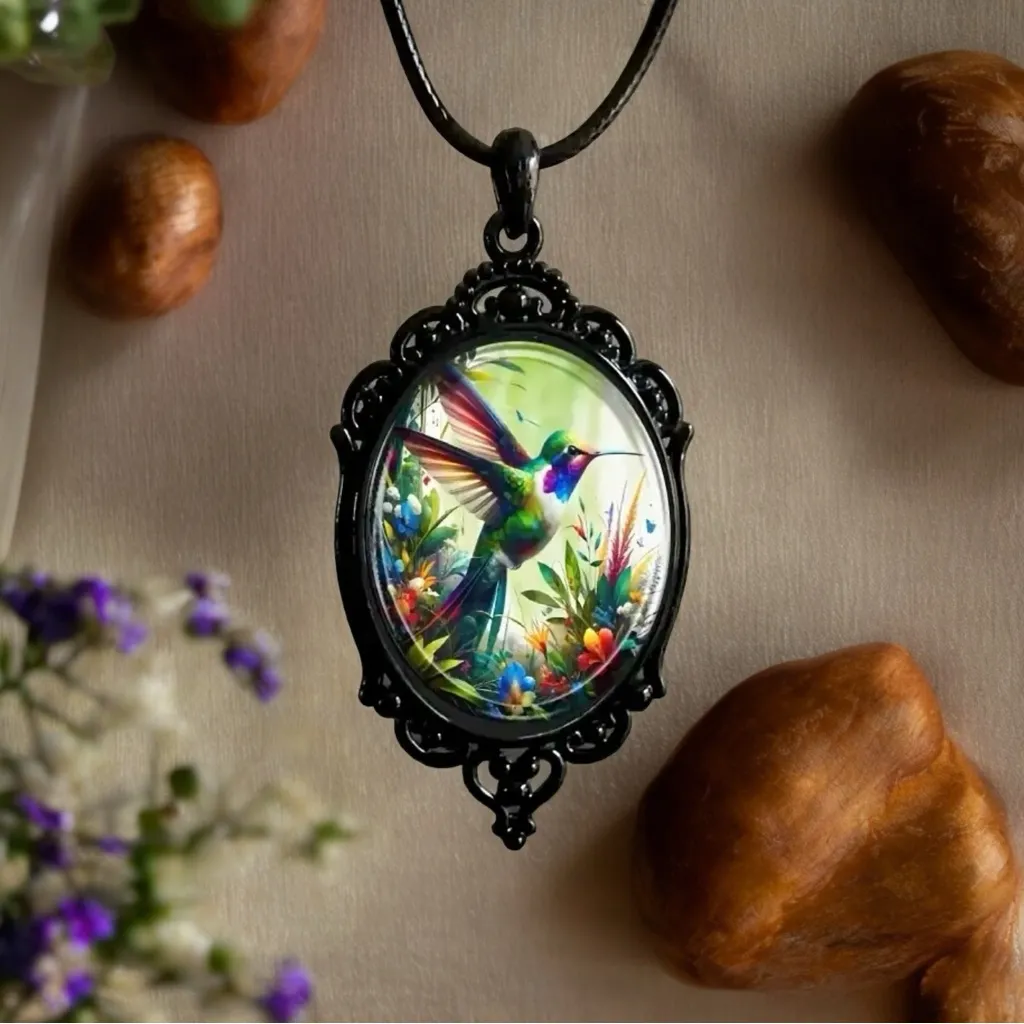 Elegant Classic Hummingbird‎ Glass Pendant Necklace Alloy No Plating, All Season Black - Image 10