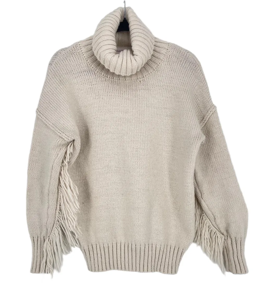 Willow And Wind Womens Cream Fringe Boho Southwestern Turtleneck Sweater Medium - Image 1
