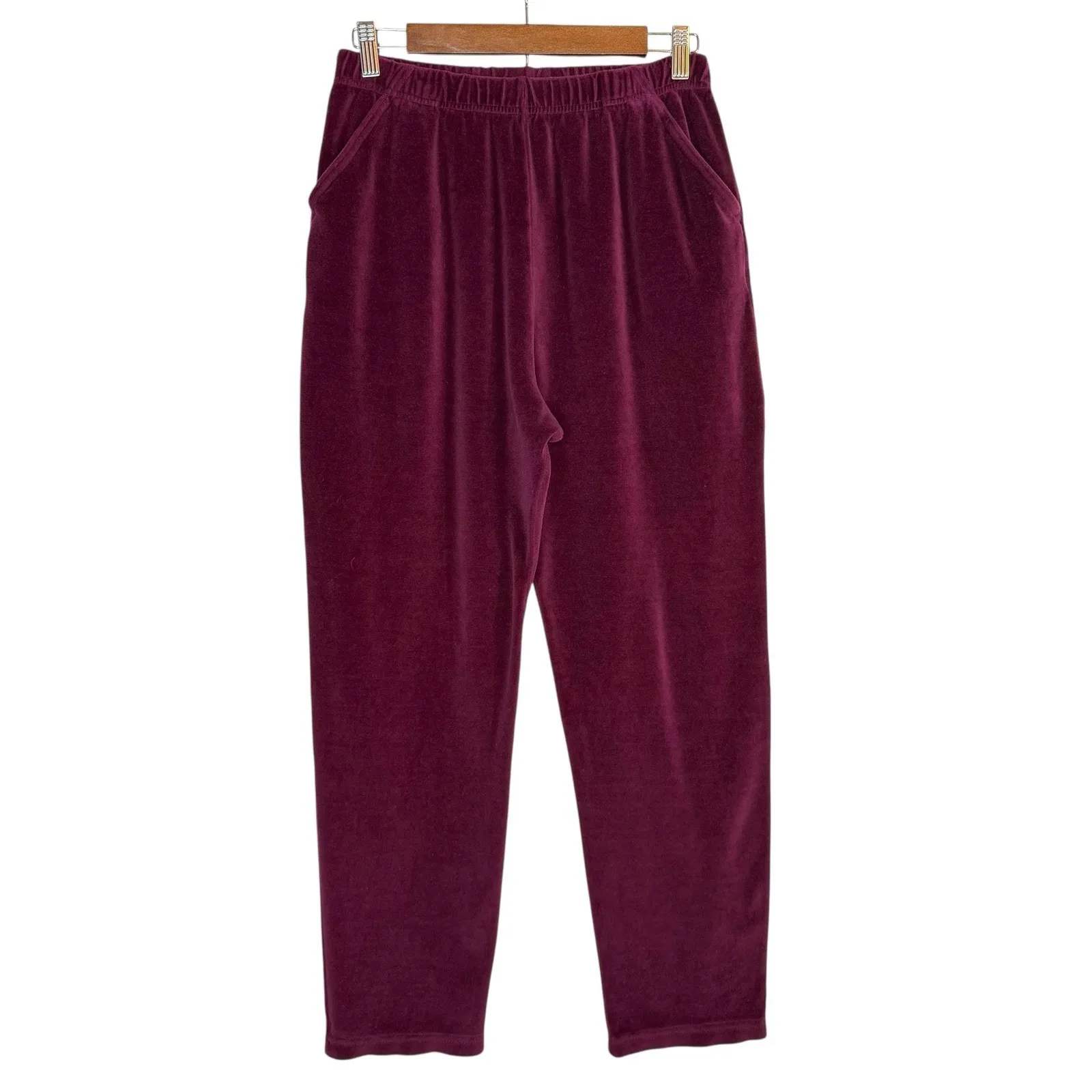 Vintage L.L. Bean Velour Tracksuit M Burgundy Mock Neck Sweater Pants Set USA Red Size M - Image 4