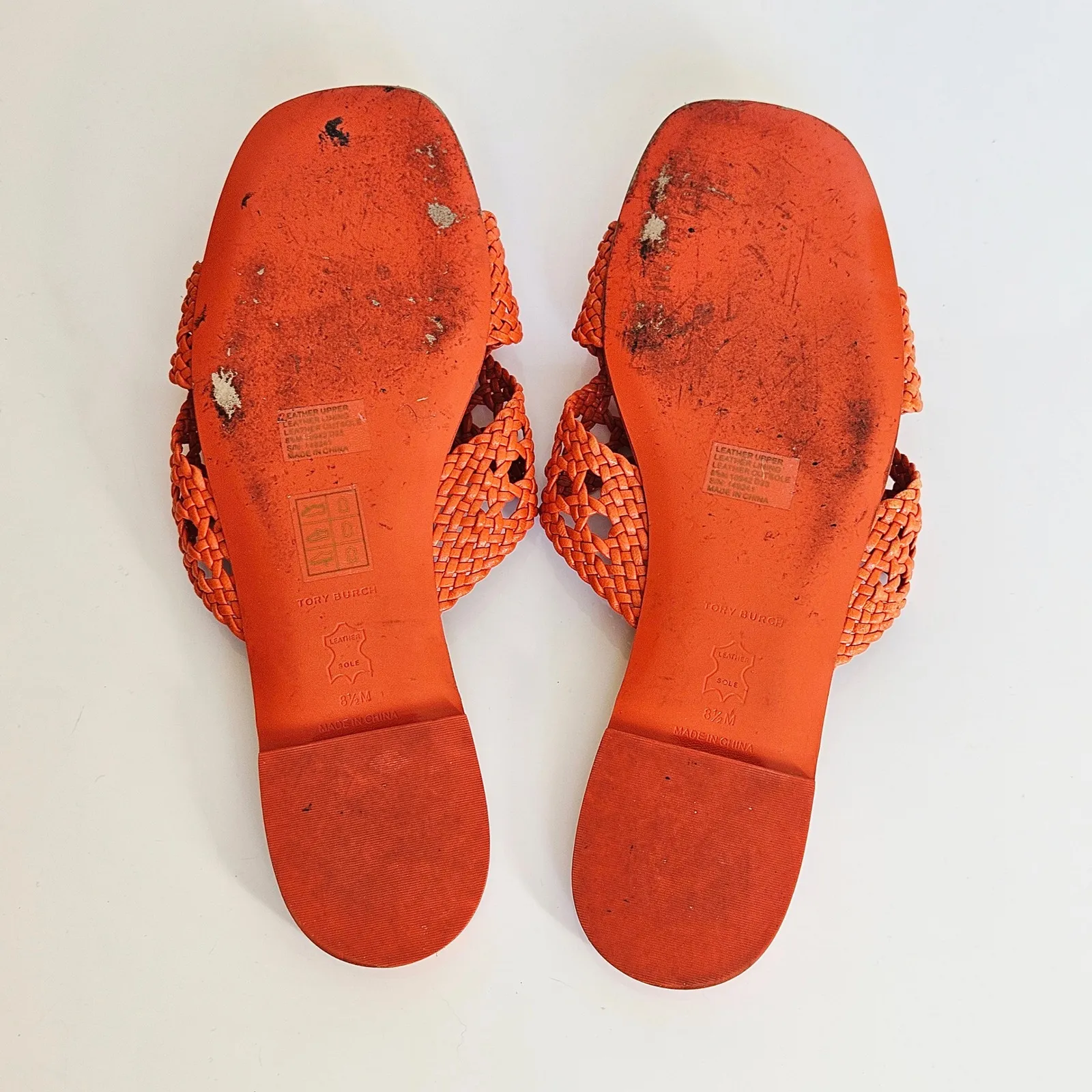 TORY BURCH Woven Flat Slide - Desert Flower Orange $298 Sz US 8.5 Preppy Summer - Image 9