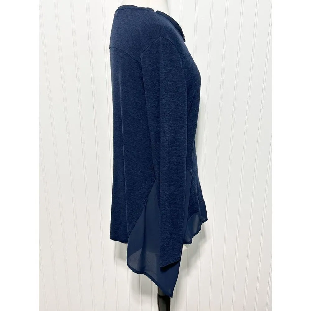 Simply Vera Vera Wang Women's Scoop Neck Long Sleeve Top Blouse Navy Size Medium - Image 4