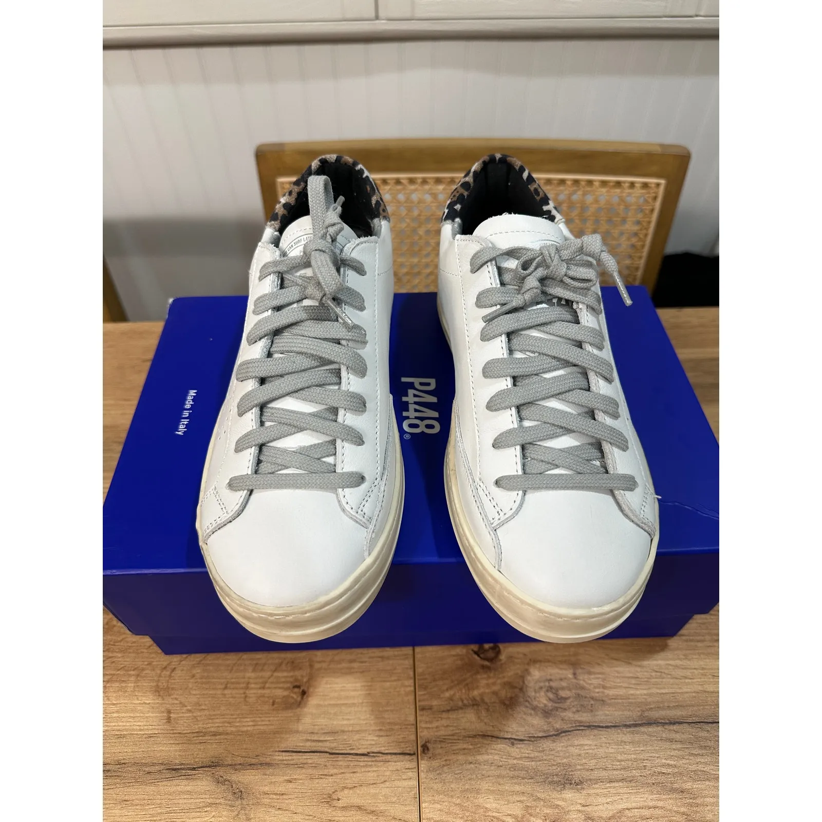 P448 John Sneakers Cheetah Accent Leather Upper Size 36 EU 6/6.5 US NIB Italian - Image 4