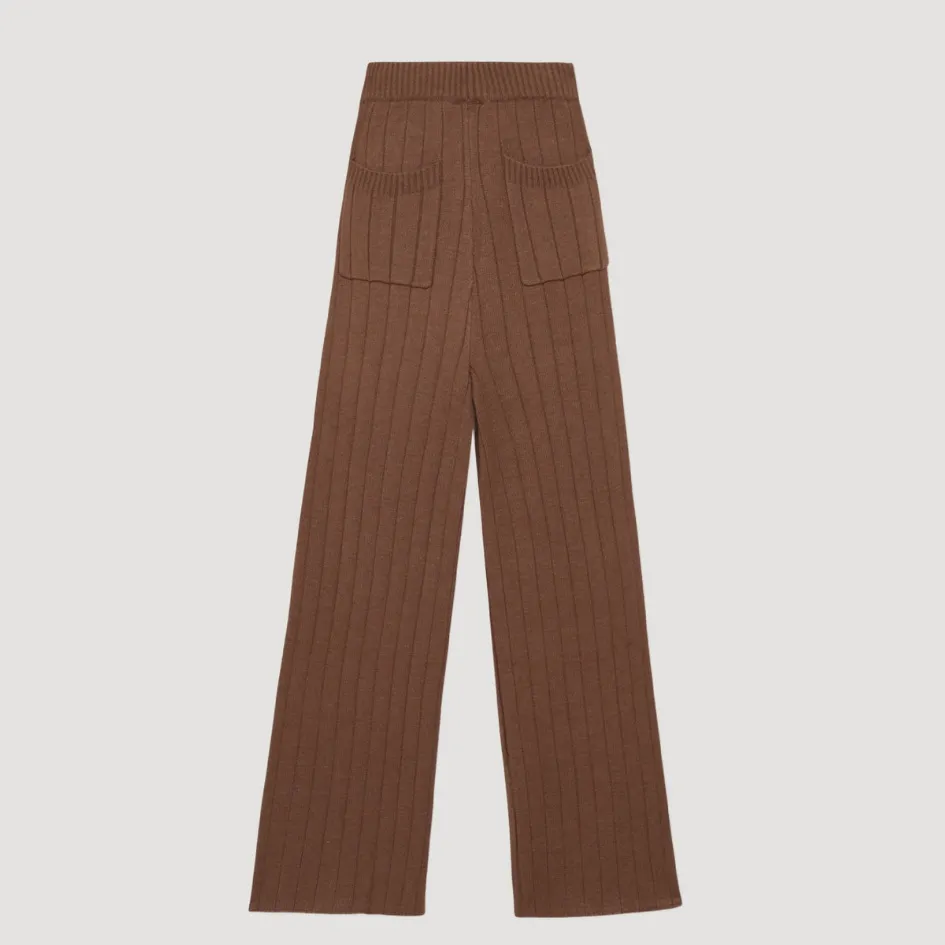 Ellandemm Ribbed Flared Lounger Pant in Cocoa Size Medium Brown - Image 3