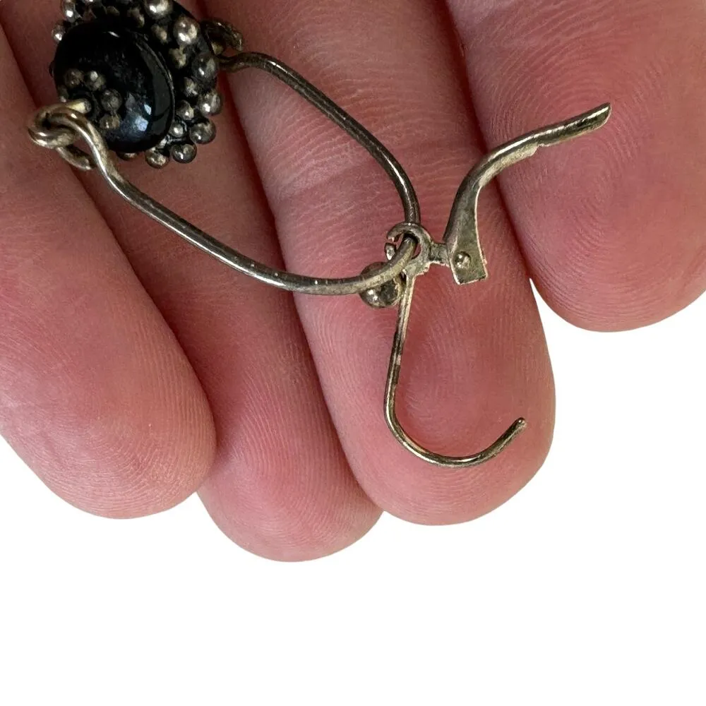 Gold Tone Metal Plated Black Bead Studded Birdcage Dangling French Wire Earrings - Image 2