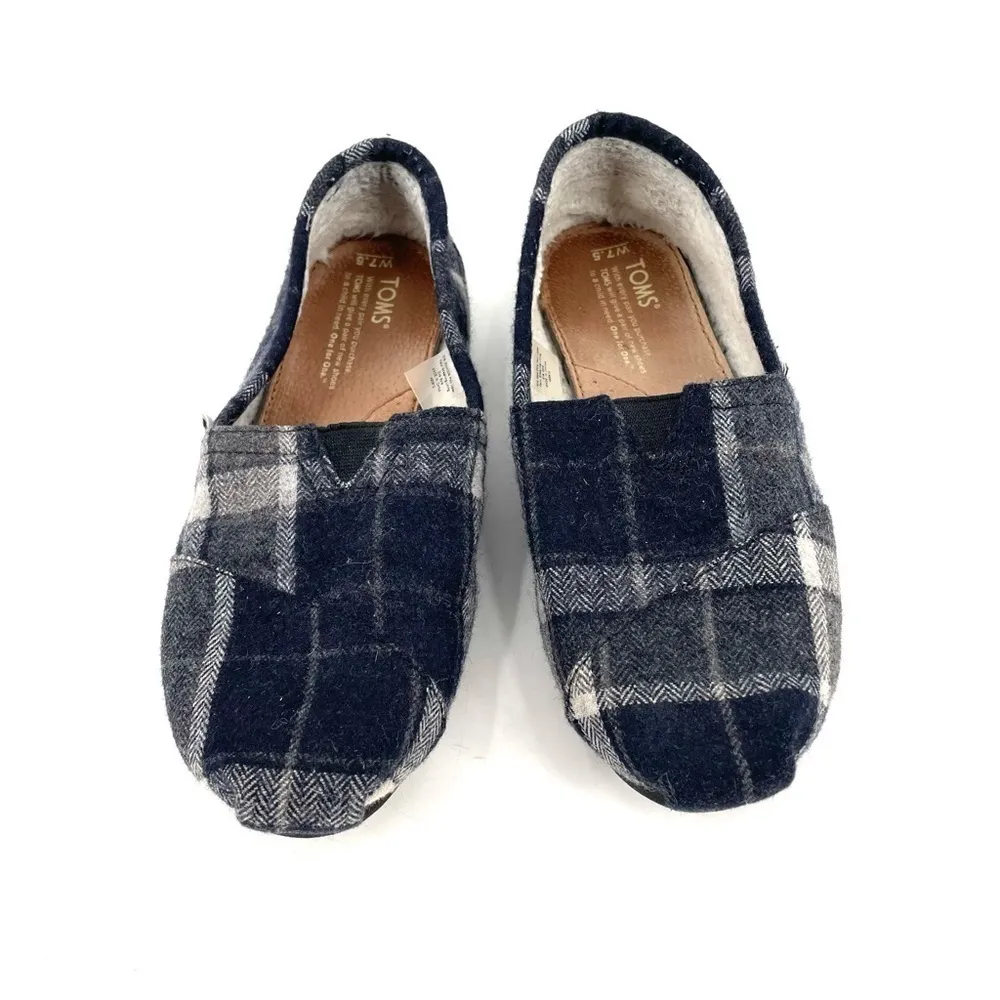 Toms Alpargata Plaid Navy Slip on Flat Faux Fur - Image 2