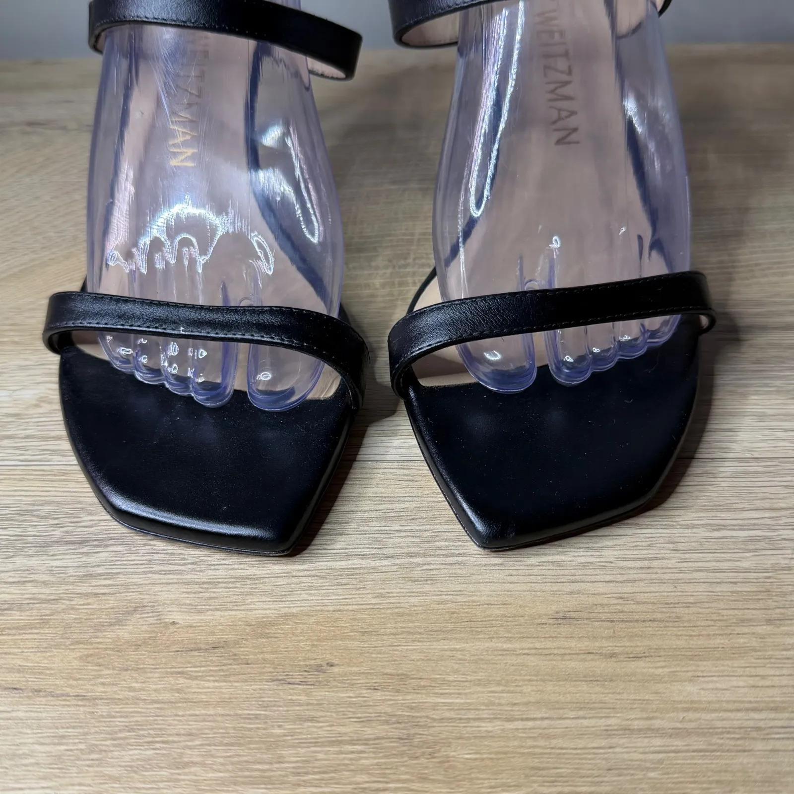 Stuart Weitzman  Black Square Toe Heeled Sandals Minimalist Quiet Luxury 9.5B 40 - Image 4