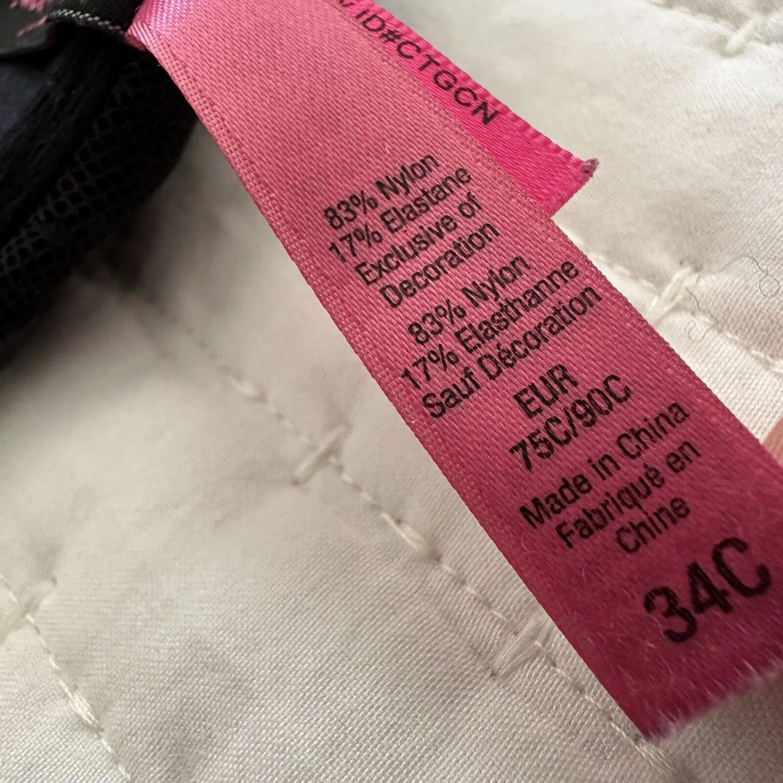 Betsey Johnson  Lined Bra 34C Underwire Black Lace & Mesh With White Ribbon - Image 6