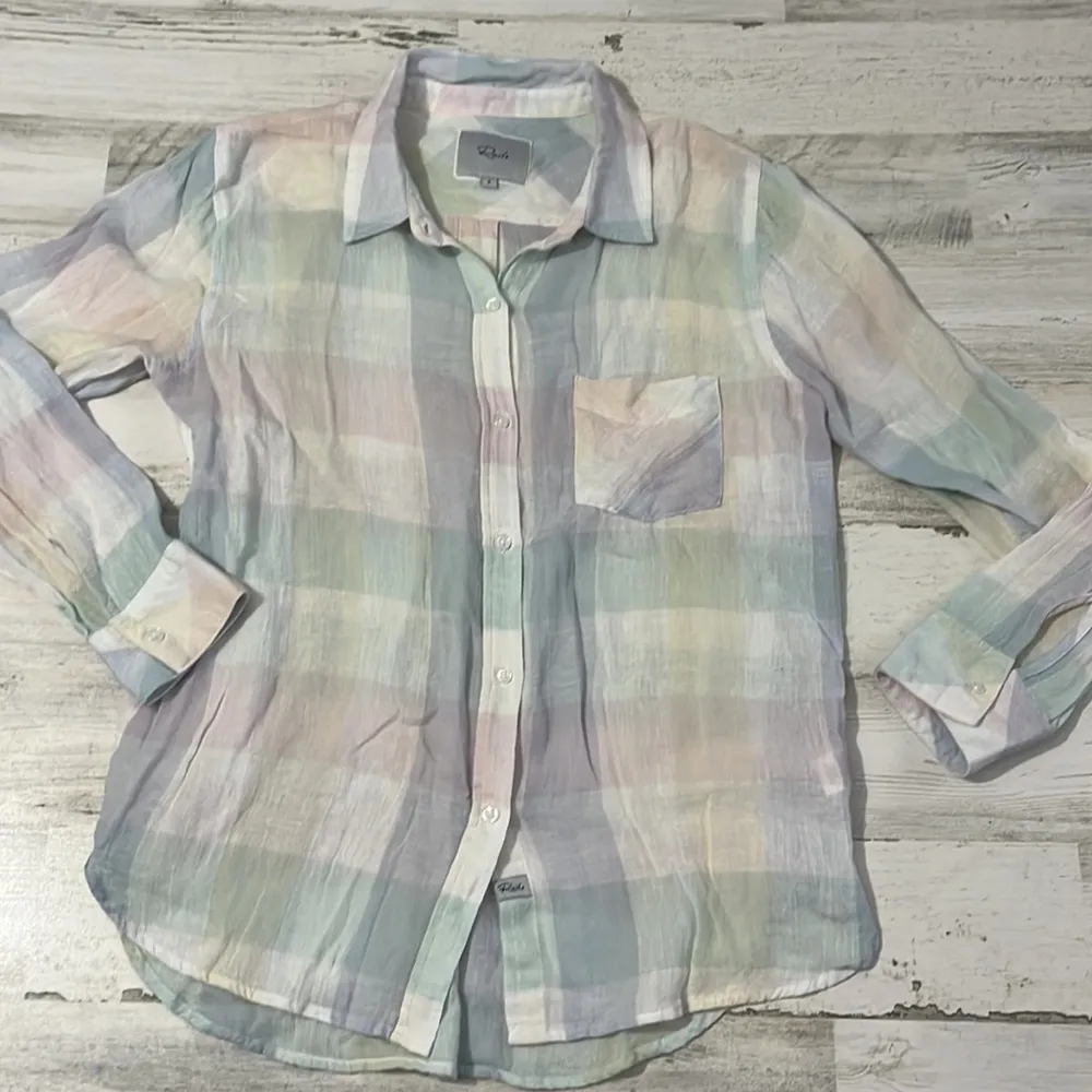 Rails Charli Pastel Buffalo Linen Blend Button Down Size S - Image 3