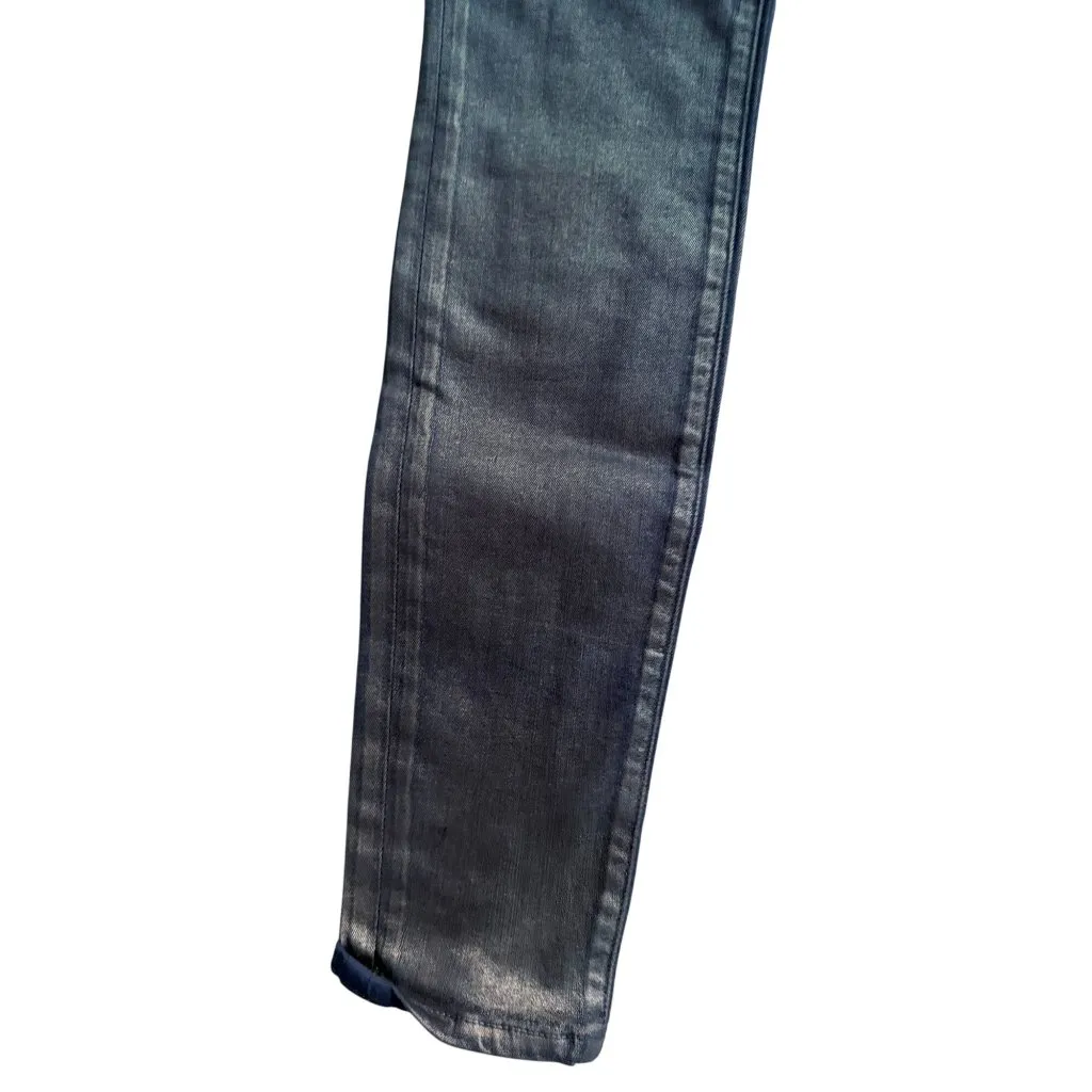 J BRAND Maria Blue Waxed Metallic Skinny Jeans Size 24 - Image 6