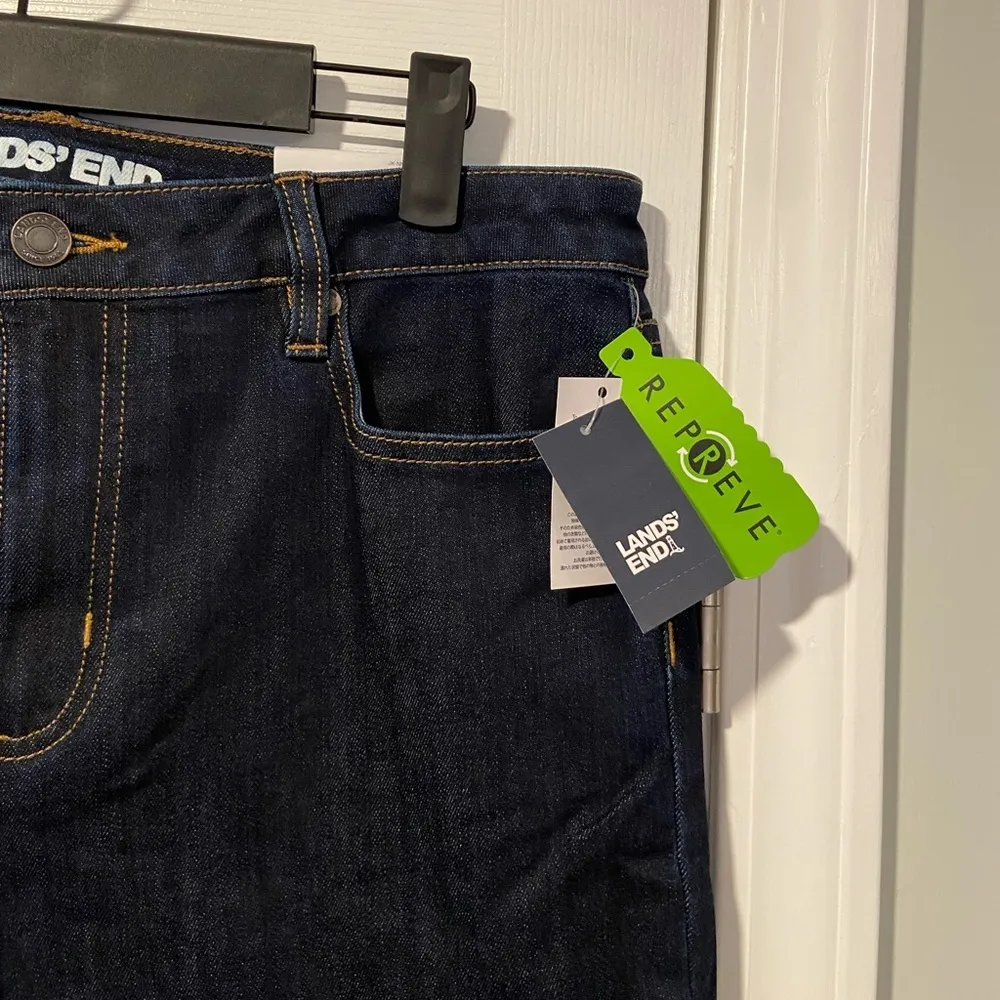 NWT Lands End Size 16 Mid Rise Straight Leg Dark Wash Cotton Stretch Denim Jeans - Image 3