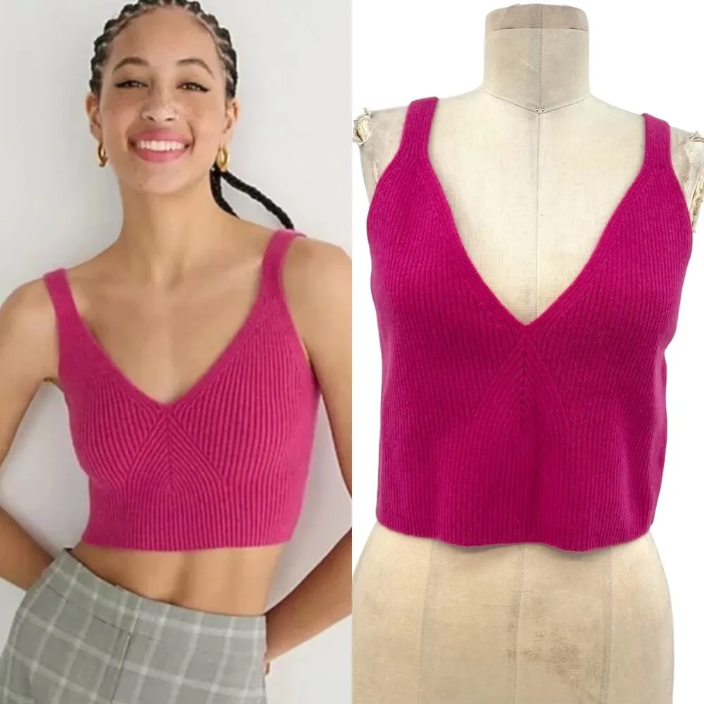 J. Crew Cashmere-Blend Cropped‎ Sweater-Tank Icy Rose Pink Size XXL - Image 2