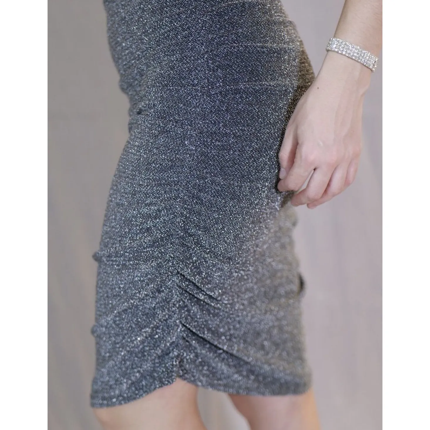 Sparkly Gray‎ Spaghetti Strap Bodycon Dress Ruched Cocktail Party Glam size S - Image 5
