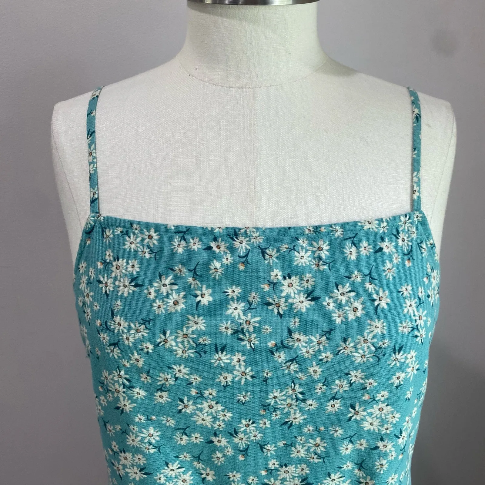 American Eagle Blue Floral Tie Back Mini Dress Size L Square Neck Sundress - Image 8