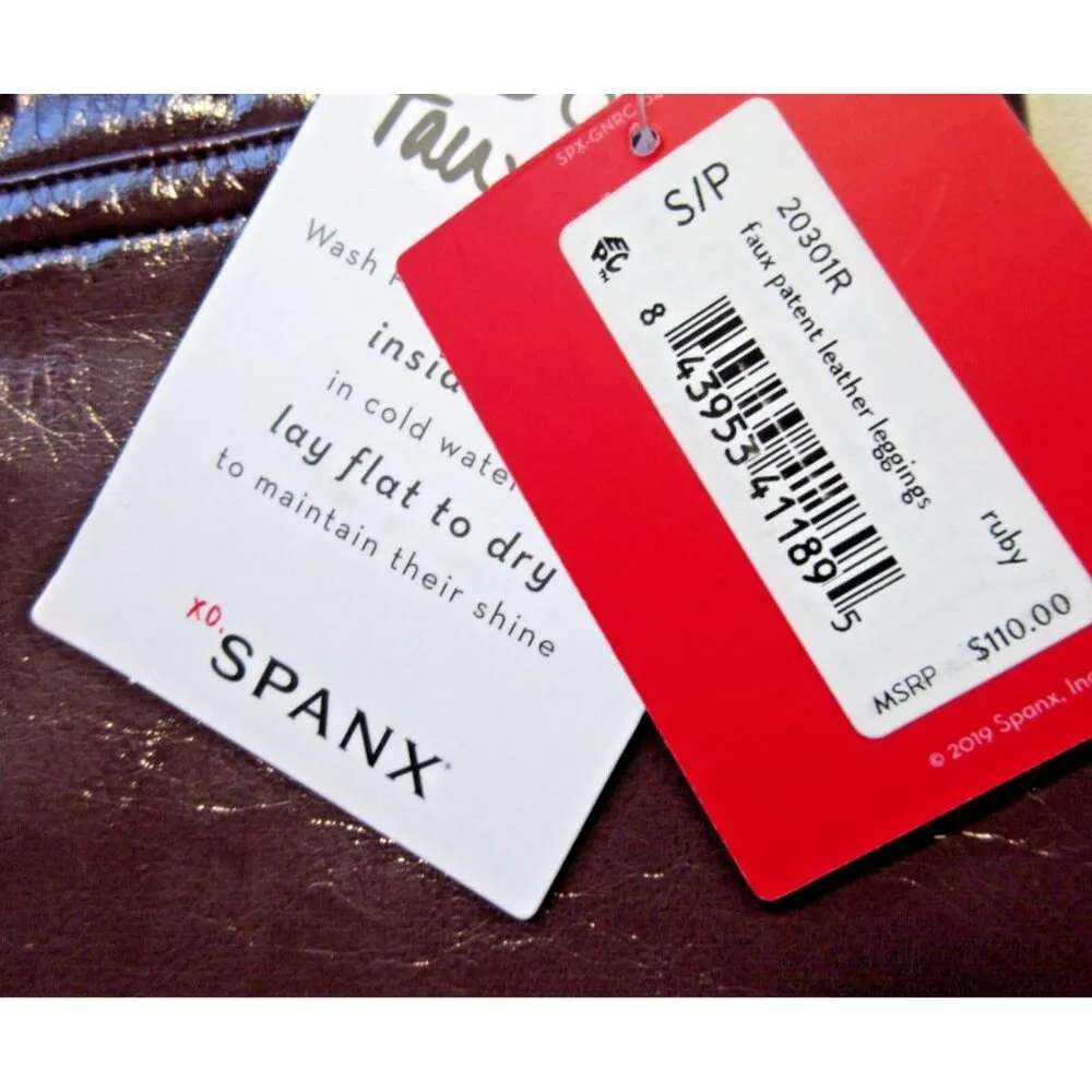 NWT SPANX 20301R Faux Patent Leather Leggings in Ruby Glossy S - Image 3