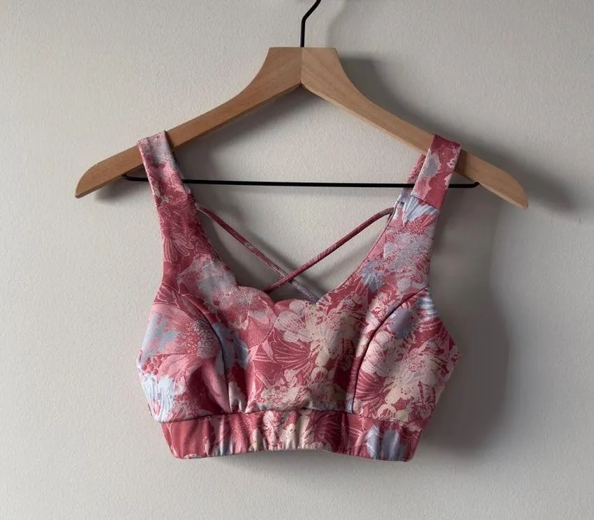 Anthropologie Daily Practice Pink Floral Scalloped scoop neck Sports Bra stretch - Image 3
