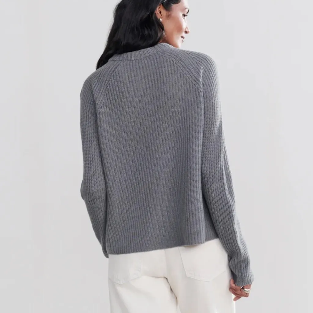 Jenni Kayne Cashmere Fisherman Sweater in Dusty Blue, Size Small - Image 4