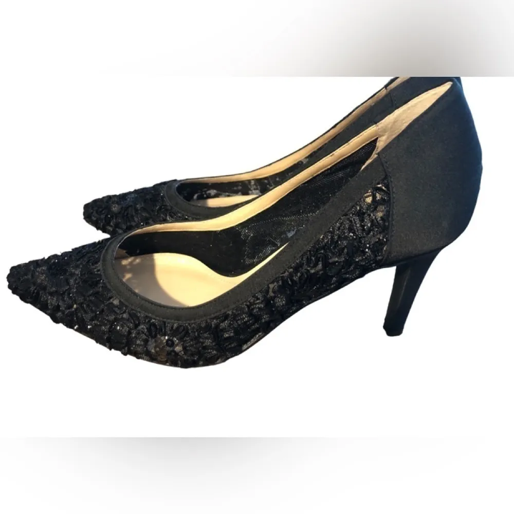 J.Renee Camallia Embellished Black Dressy Classic Pump Heels 3” Wedding 8.5N Size 8.5 - Image 2