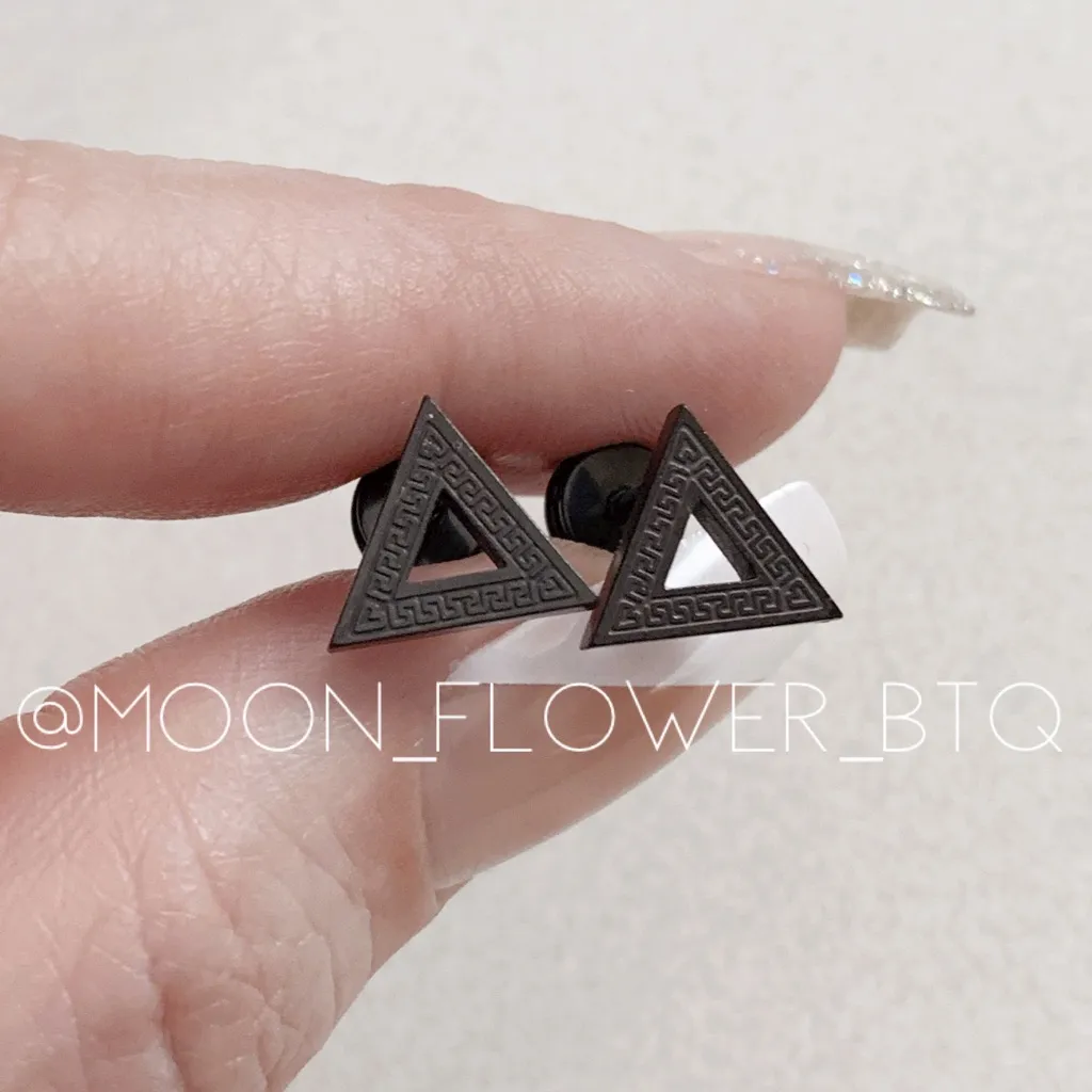 Black Stainless Steel Triangle Earrings - Image 2