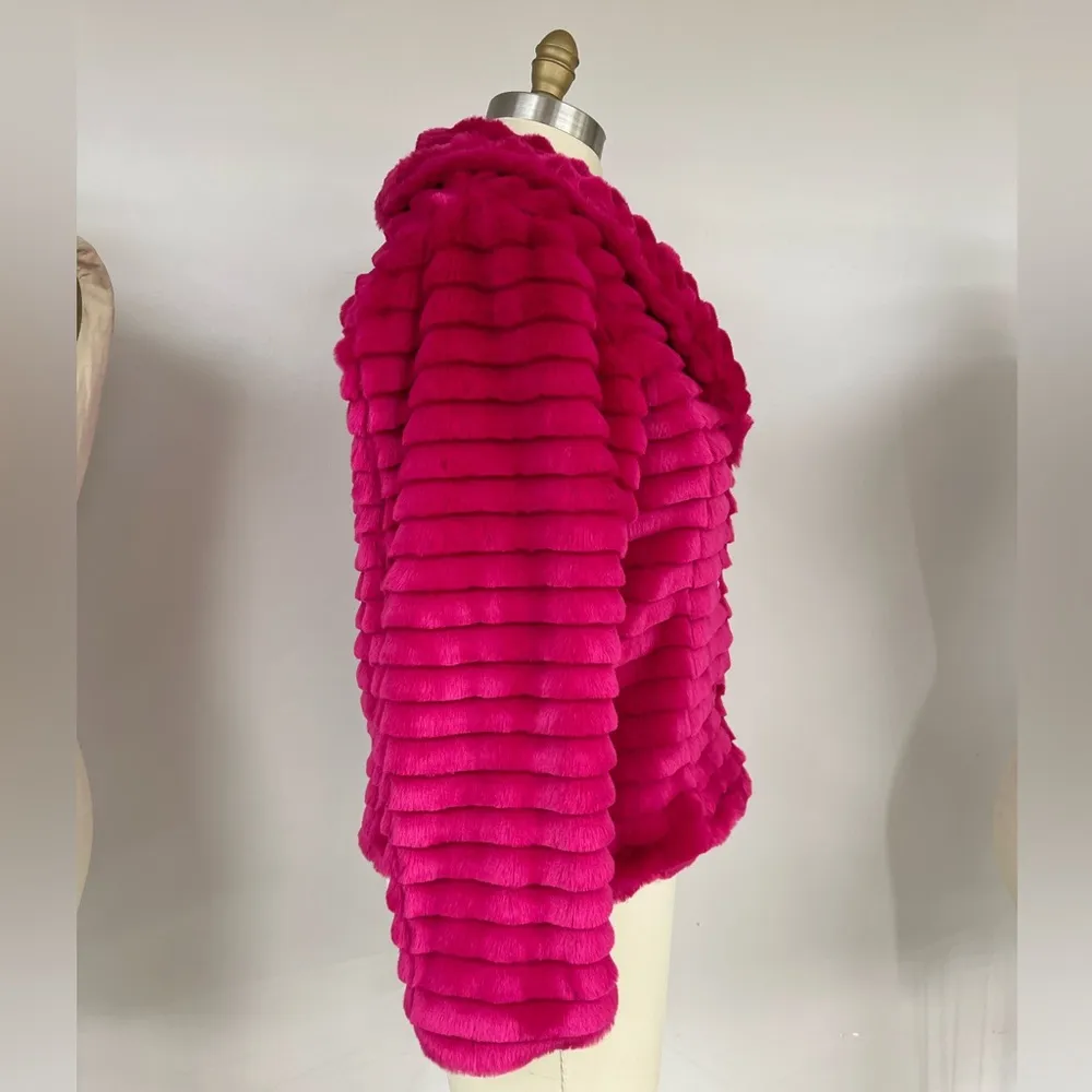 Hot Pink Faux Fur Coat M Size M - Image 9