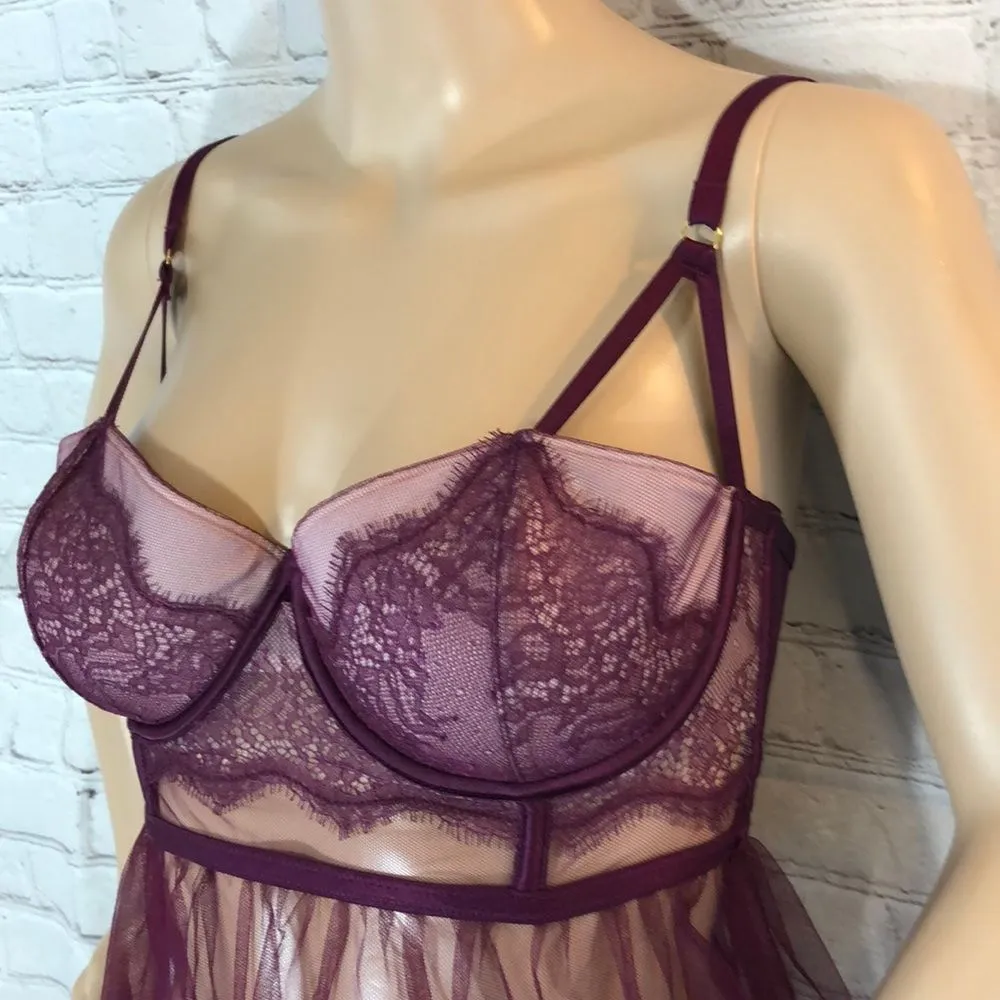 Victoria's Secret Baby Doll Sheer Purple Teddy Cami 36C Sexy - Image 7