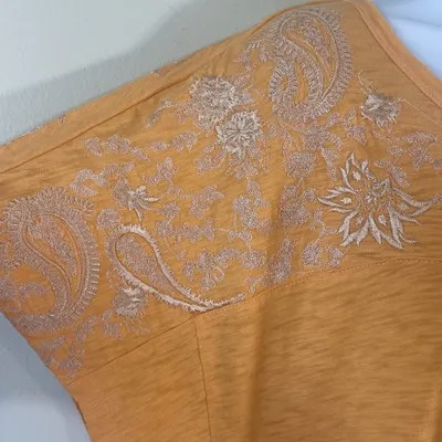 Soft Surroundings Sz Xl Short Sleeve Orange Shift Dress Embroidered‎ Cotton NWT - Image 3