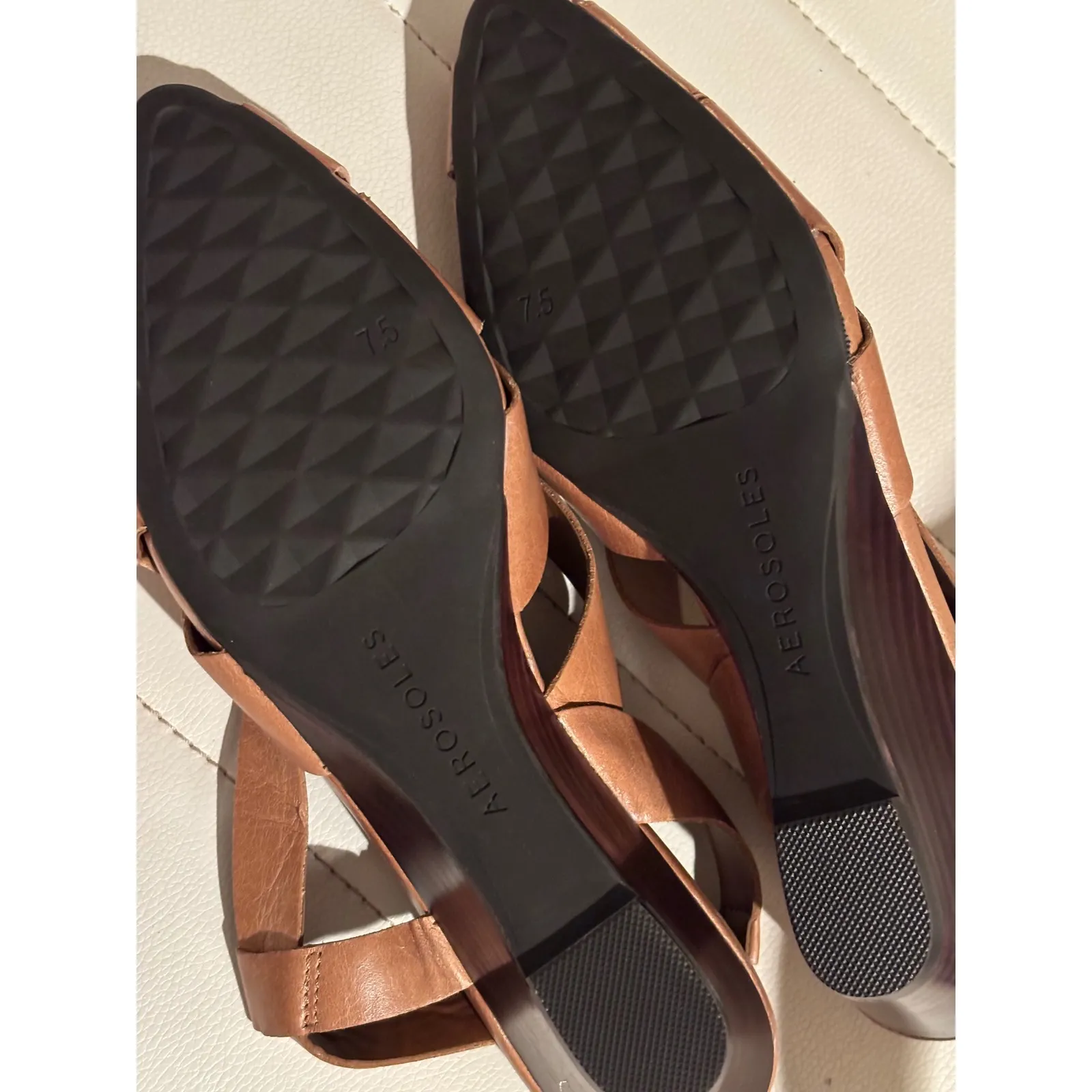 Aerosoles Studio Women's Carmel Wedge Slingback Sandals Tan Leather Size 7.5 Brown - Image 9