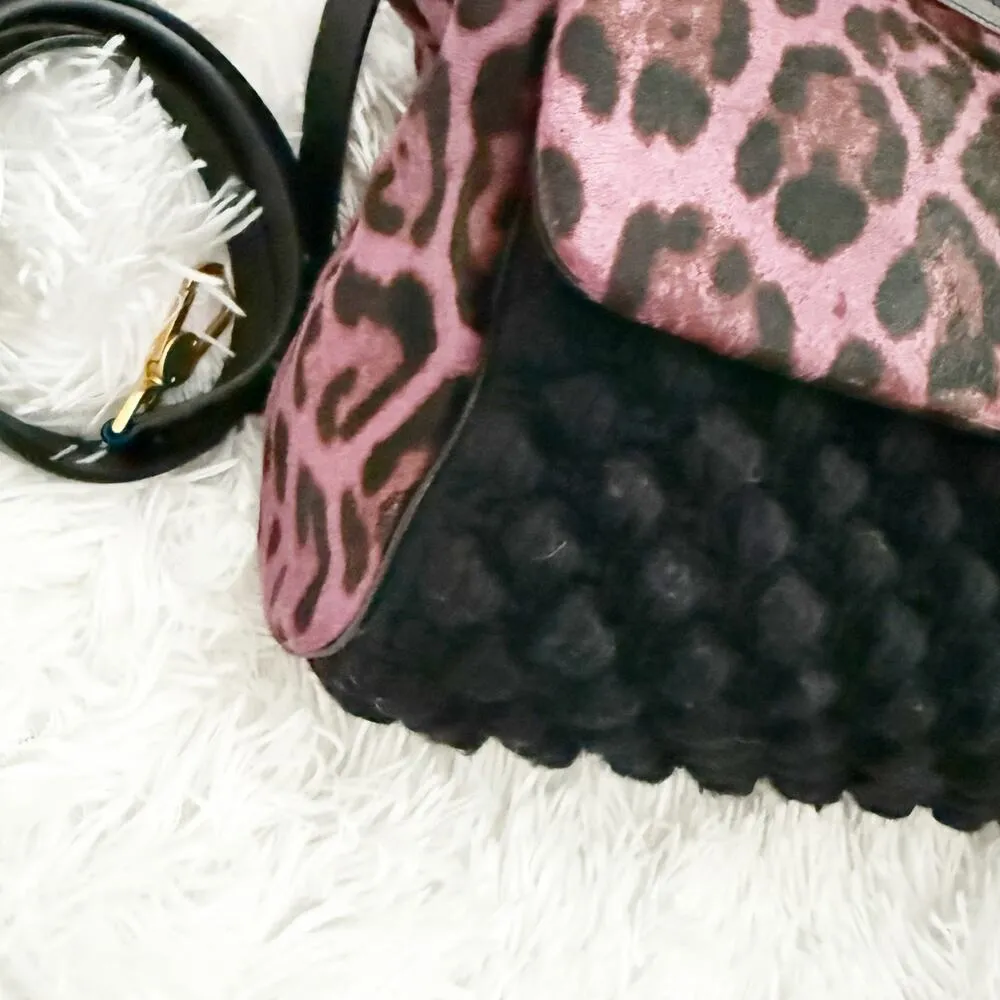 DOLCE & GABBANA | Knit Trim Ponyhair Sicily Satchel Shoulder Strap Purple Black - Image 3