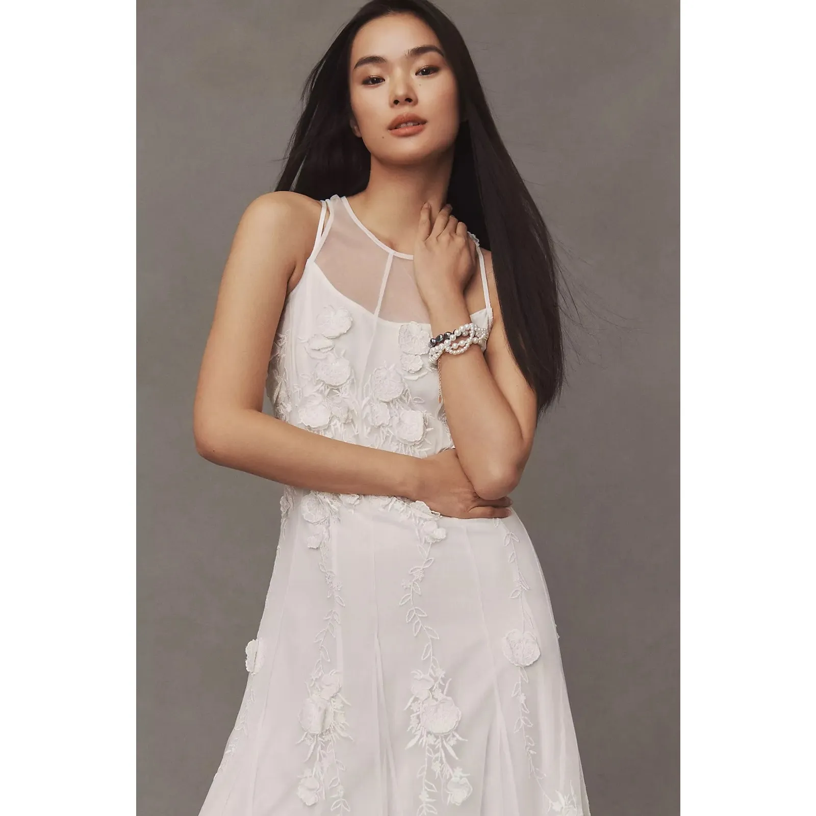 BHLDN Calla Ivory Floral Tulle Appliqué Maxi Dress NWT Size Medium - Image 12