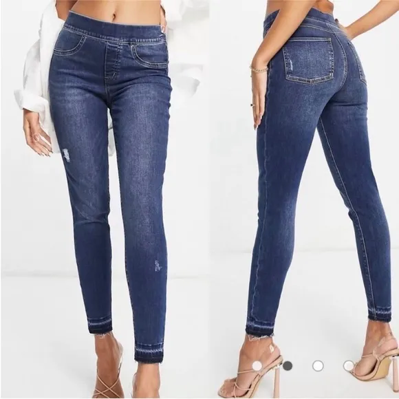 SPANX Distressed Ankle High Rise Skinny Jeans: Medium Wash - Image 2