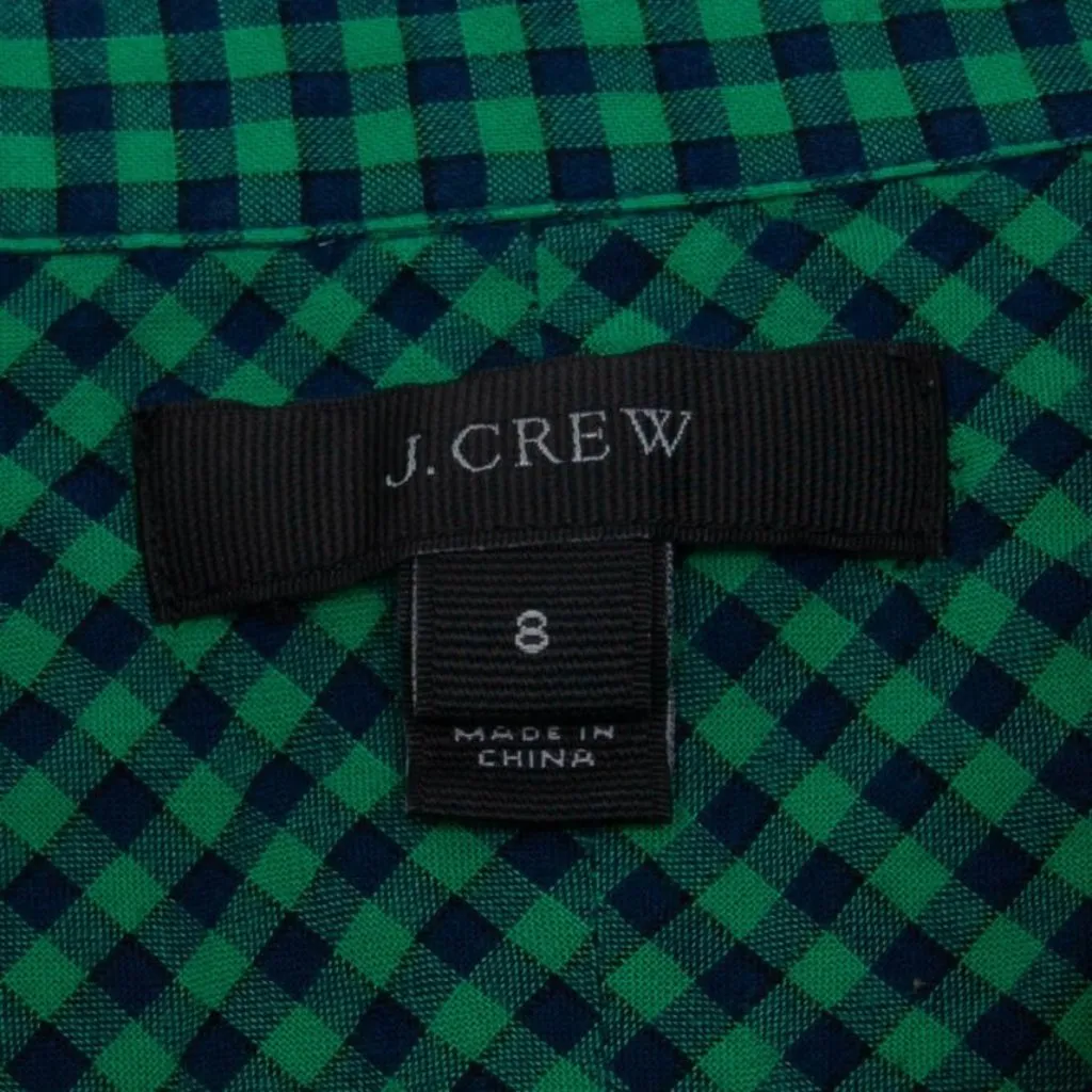 J. Crew Womens Plaid Gingham Button Shirt Size‎ 8 Green Long Sleeve Preppy Work - Image 5